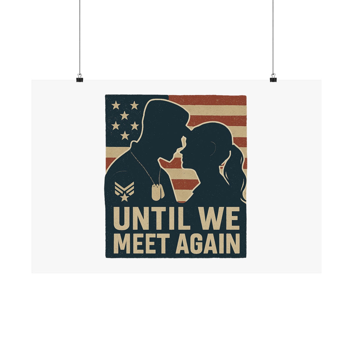 Until We Meet Again Military Deployment Poster, Romantic Farewell Gift for Military Spouse, Patriotic Couple Silhouette Art