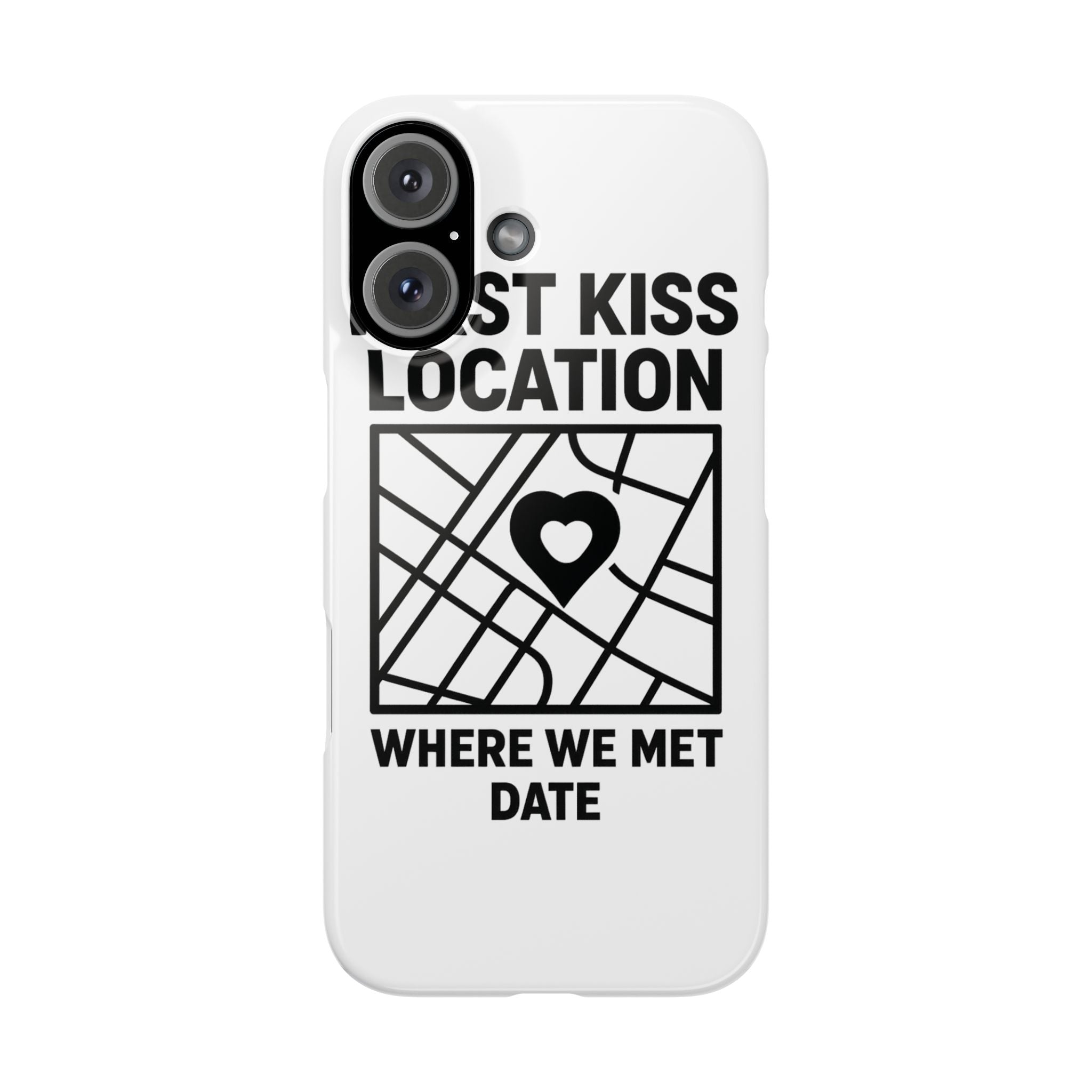 First Kiss Location Phone Case Custom Map Where We Met Anniversary Gift Personalized Couples Phone Case Heart Marker