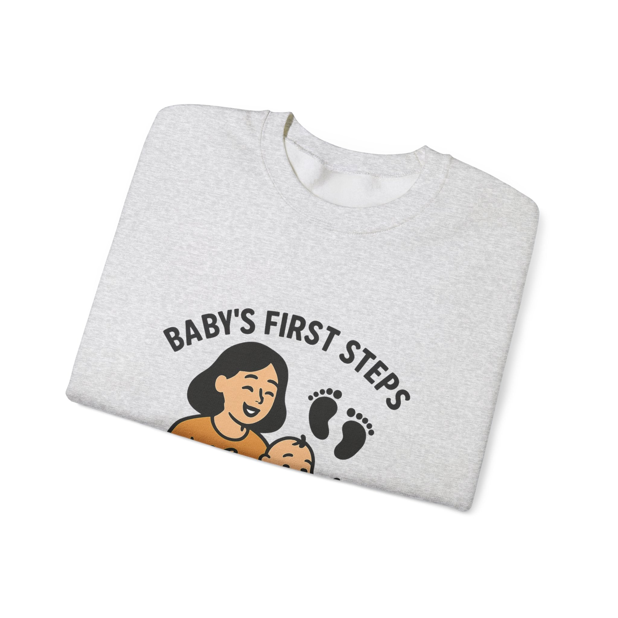 Baby's First Steps Sweatshirt, New Mom Gift, First Walking Milestone, Baby Footprint Shirt, Proud Mom Sweatshirt, Toddler Milestone