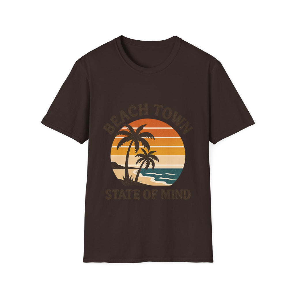 Beach Town State of Mind Shirt, Vintage Sunset Beach Tee, Coastal Living Gift, Palm Tree Vacation Shirt, Retro Beach Lover Gift