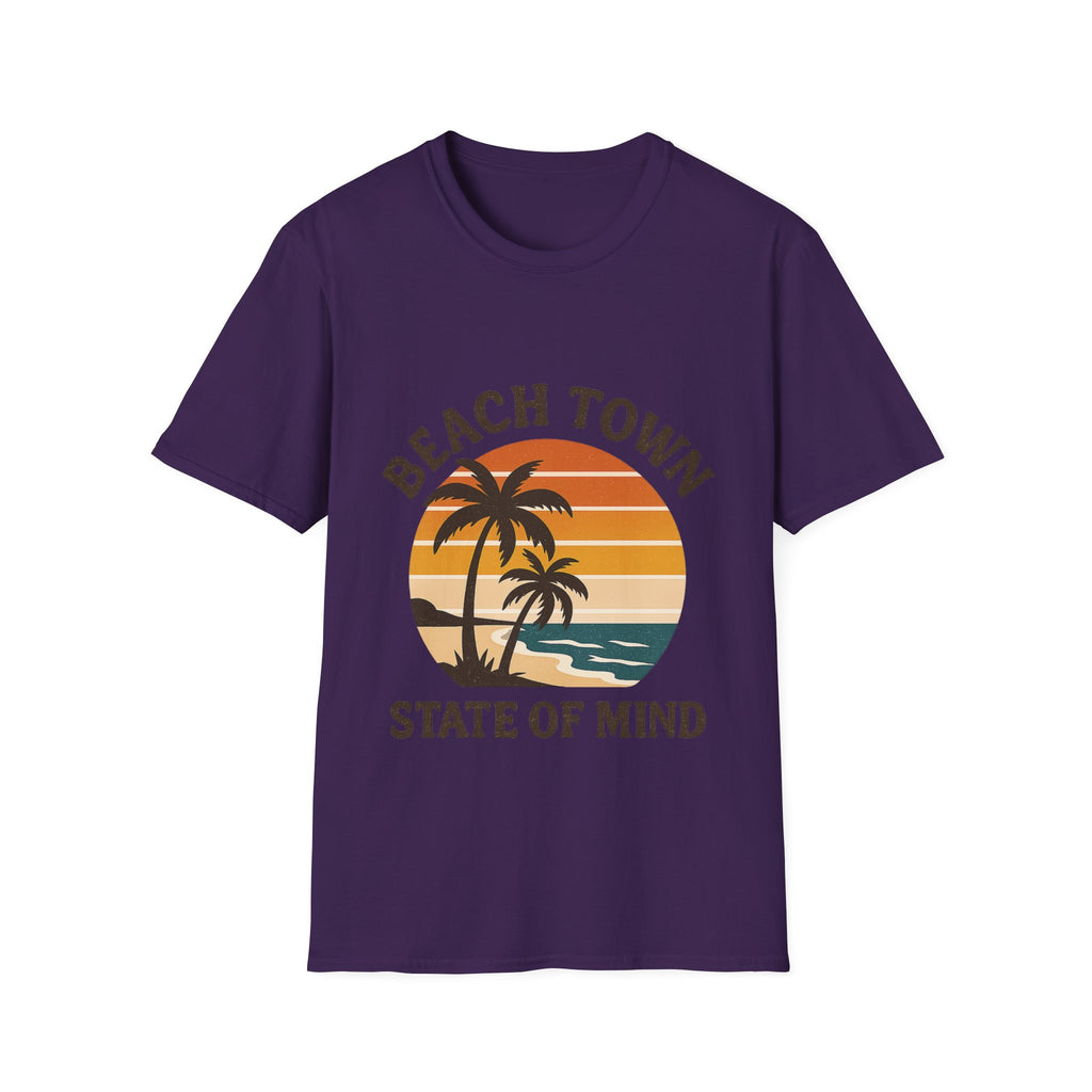 Beach Town State of Mind Shirt, Vintage Sunset Beach Tee, Coastal Living Gift, Palm Tree Vacation Shirt, Retro Beach Lover Gift