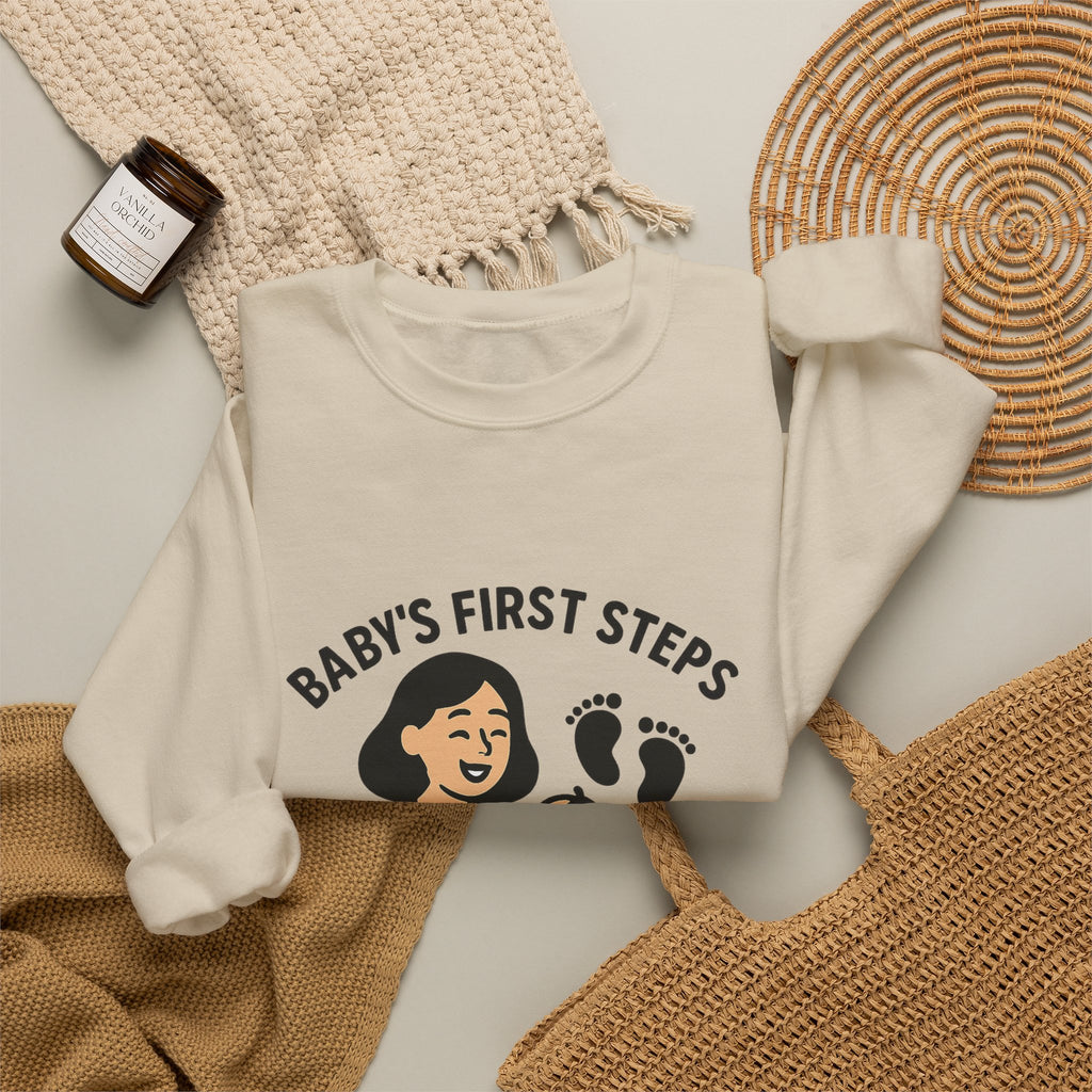Baby's First Steps Sweatshirt, New Mom Gift, First Walking Milestone, Baby Footprint Shirt, Proud Mom Sweatshirt, Toddler Milestone
