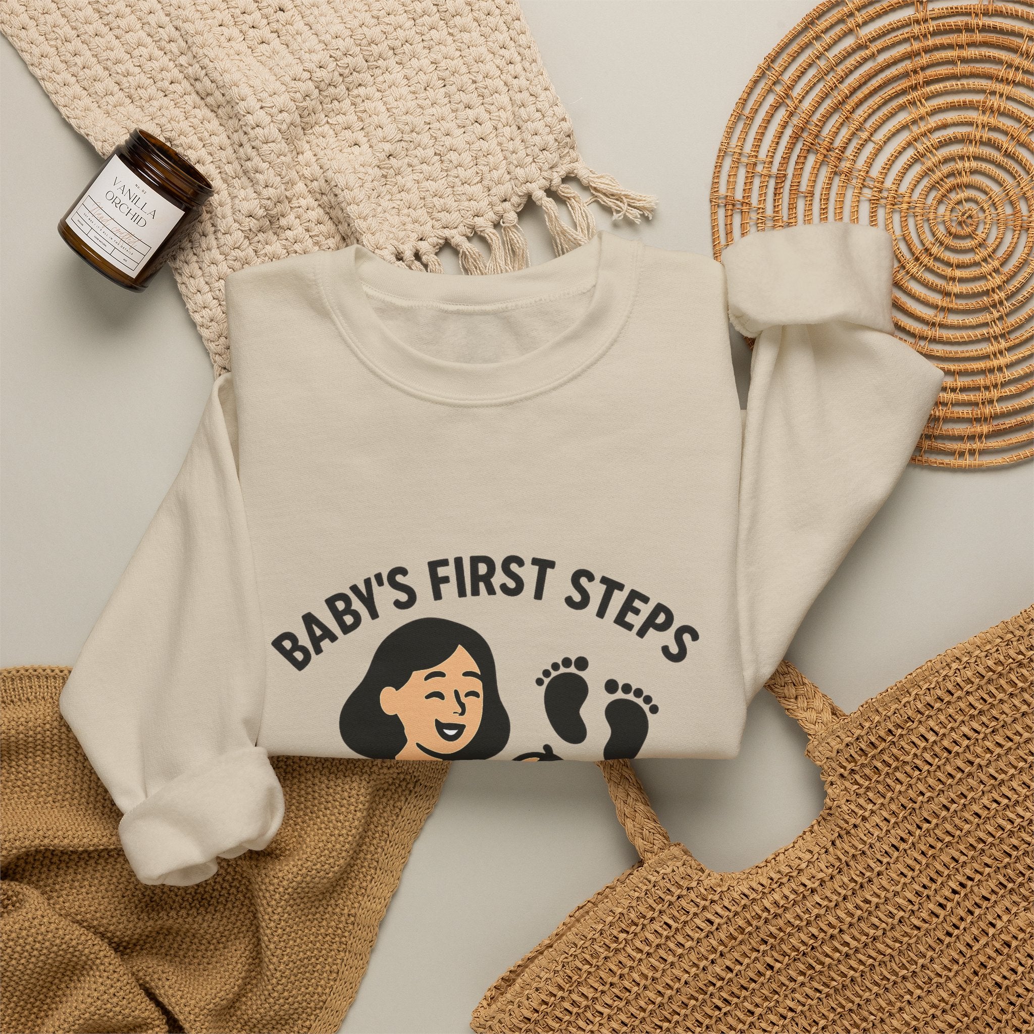 Baby's First Steps Sweatshirt, New Mom Gift, First Walking Milestone, Baby Footprint Shirt, Proud Mom Sweatshirt, Toddler Milestone