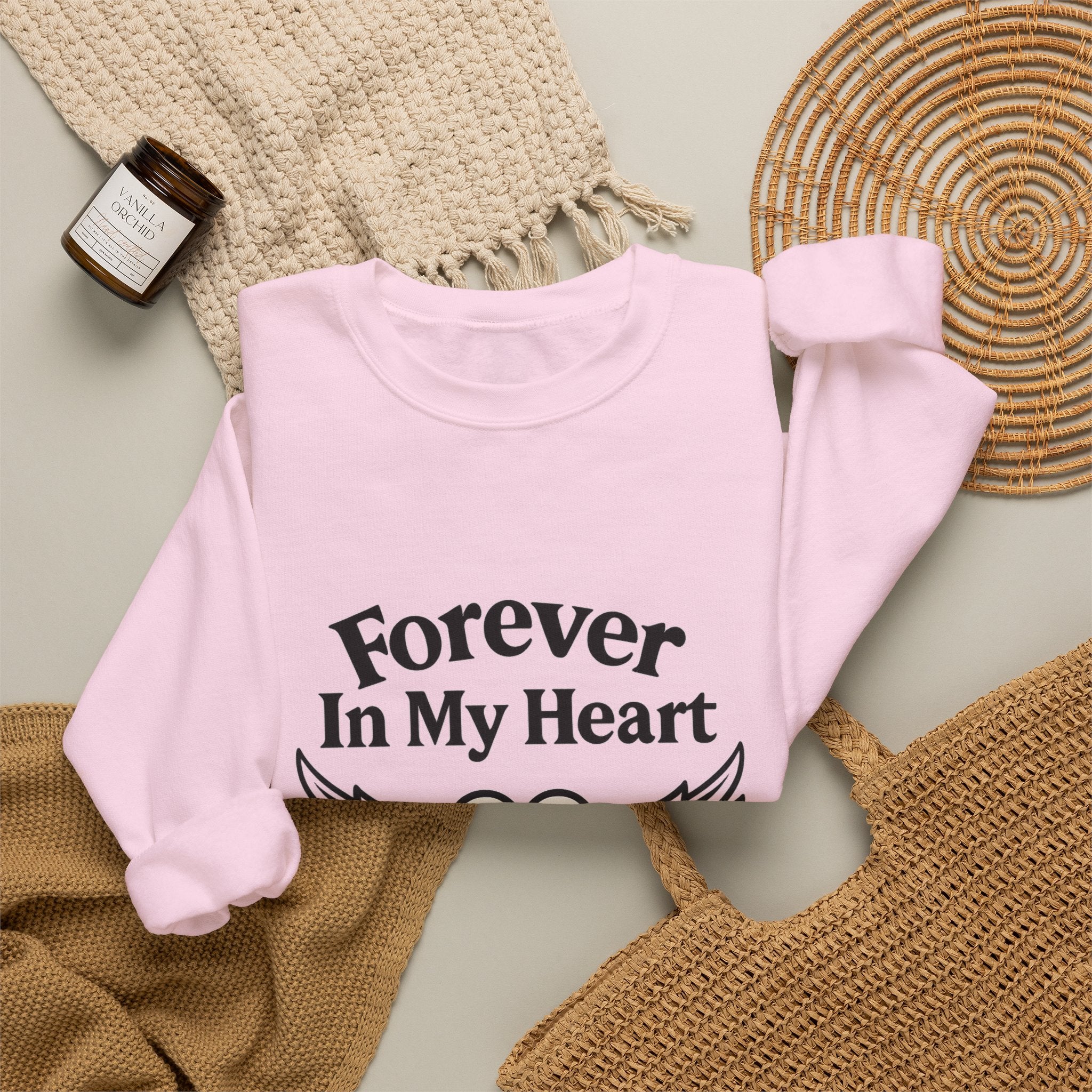 Forever In My Heart Memorial Sweatshirt Angel Wings Sympathy Gift Remembrance Clothing Loss of Loved One Grief Support Comfort