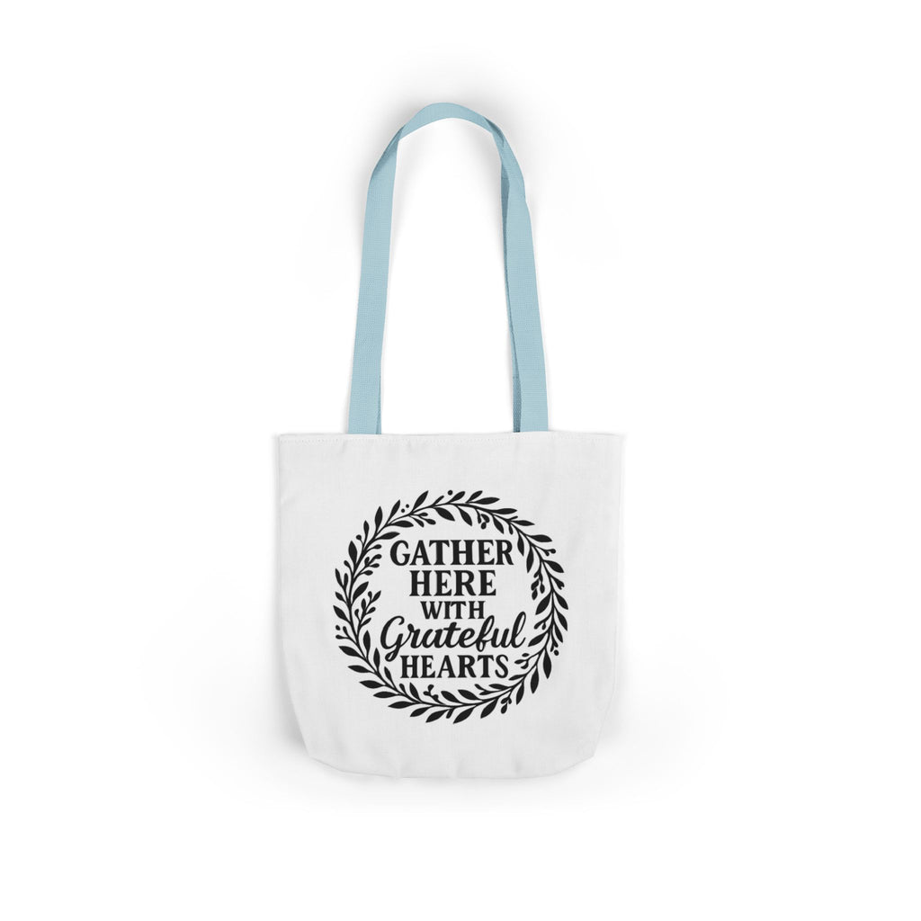 Gather Here With Grateful Hearts Tote Bag Farmhouse Kitchen Gift Rustic Botanical Wreath Housewarming Gift for Women Hostess