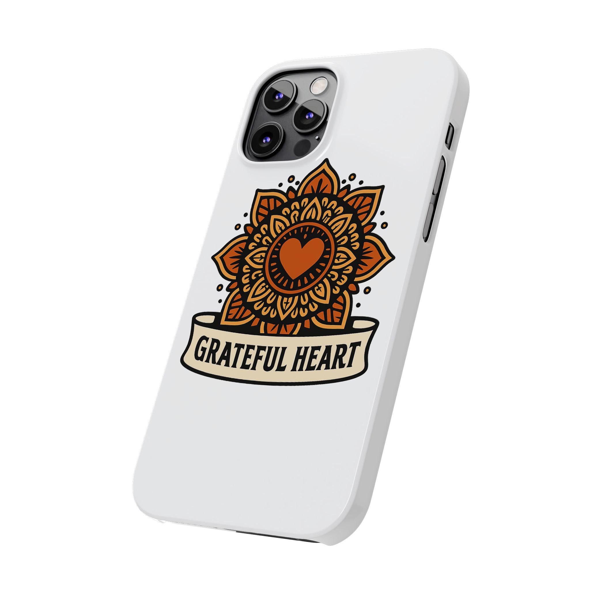 Grateful Heart Mandala Phone Case, Mindfulness Gift for Yoga Lover, Boho Gratitude Quote, Wellness Housewarming Gift Woman