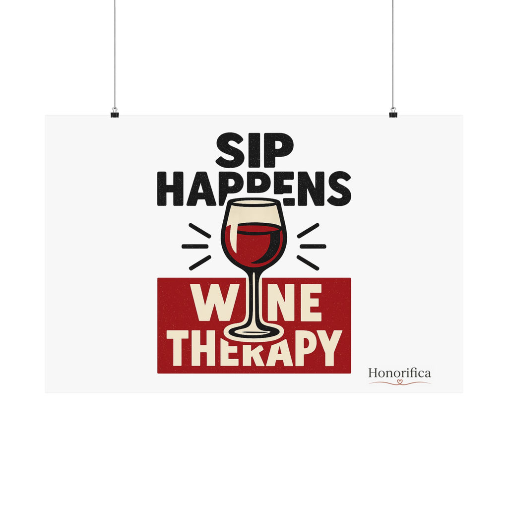 Sip Happens Wine Therapy Poster, Funny Wine Wall Art, Wine Lover Gift, Housewarming Gift for Women, Wine Decor Kitchen Bar Art