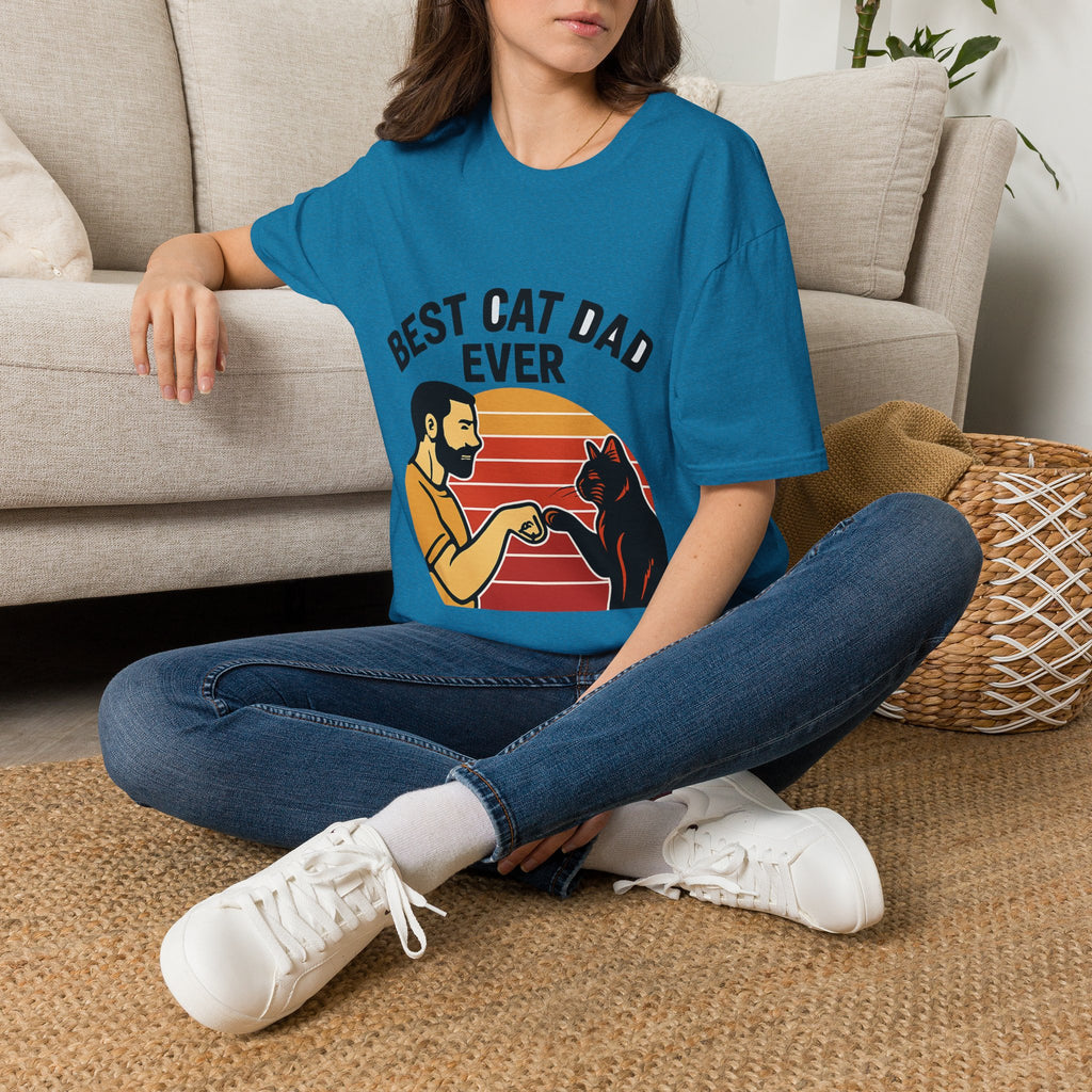 Best Cat Dad Ever Shirt Vintage Retro Cat Lover Gift for Men Father's Day Cat Owner Tshirt Funny Cat Dad Gift Retro Sunset Tee