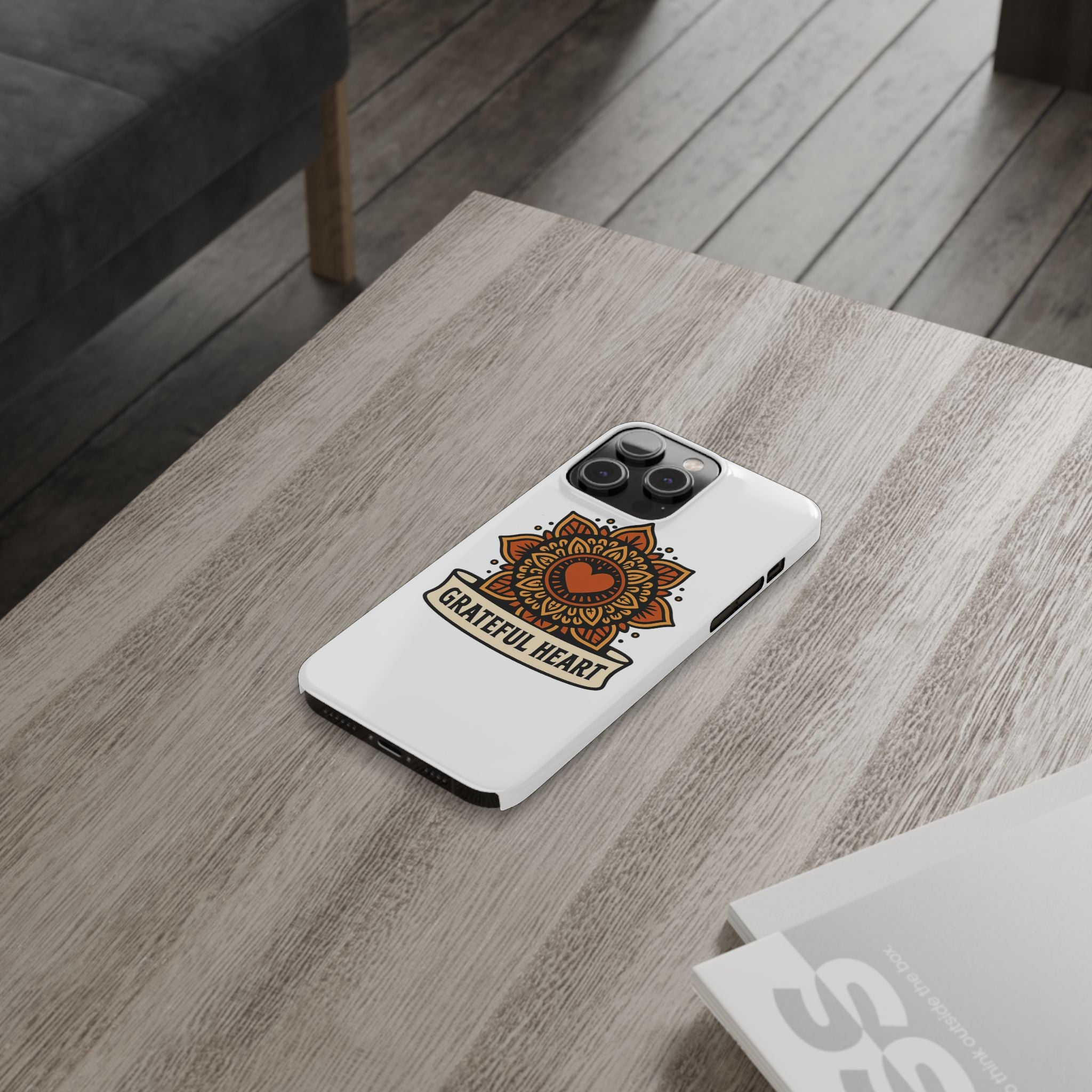 Grateful Heart Mandala Phone Case, Mindfulness Gift for Yoga Lover, Boho Gratitude Quote, Wellness Housewarming Gift Woman