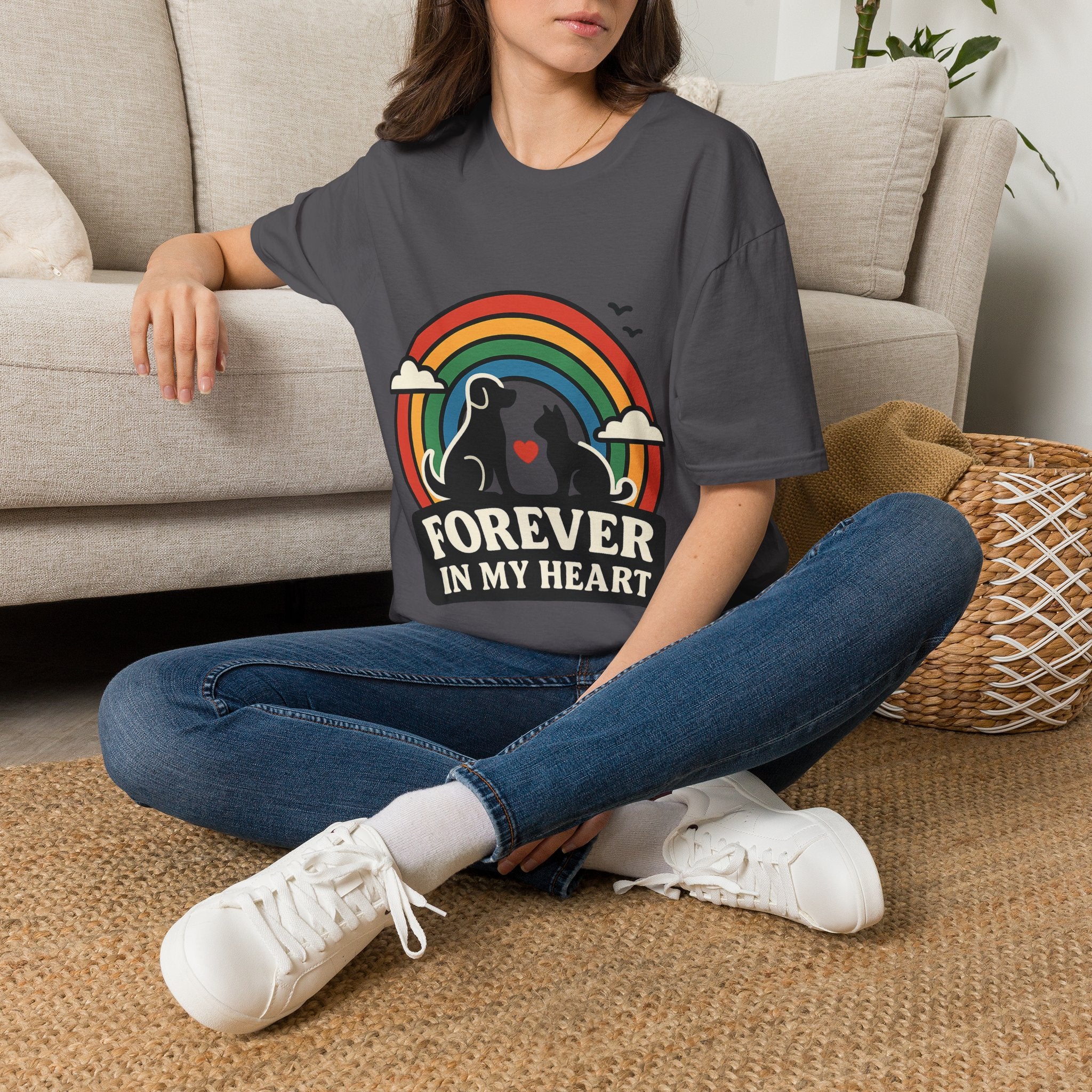 Rainbow Bridge Pet Memorial Shirt, Dog Cat Loss Gift, Forever in My Heart, Pet Remembrance Tee, Sympathy Gift for Pet Owner