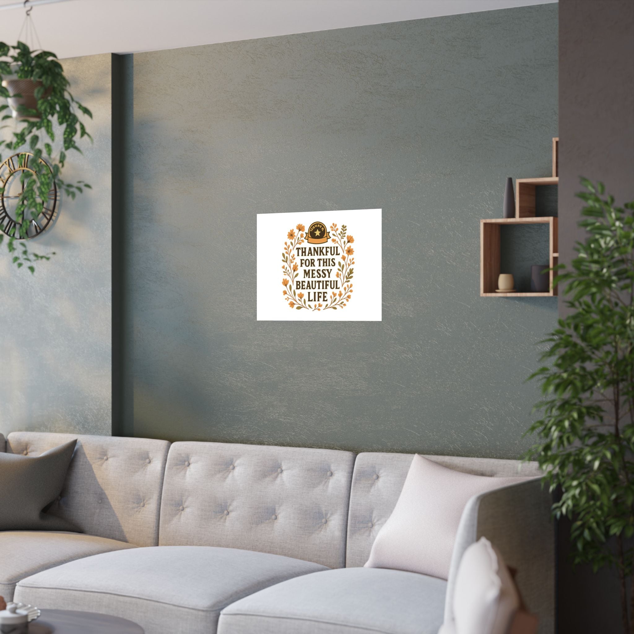 Thankful For This Messy Beautiful Life Poster, Gratitude Wall Art, Wildflower Print, Housewarming Gift, Earth Tone Home Decor