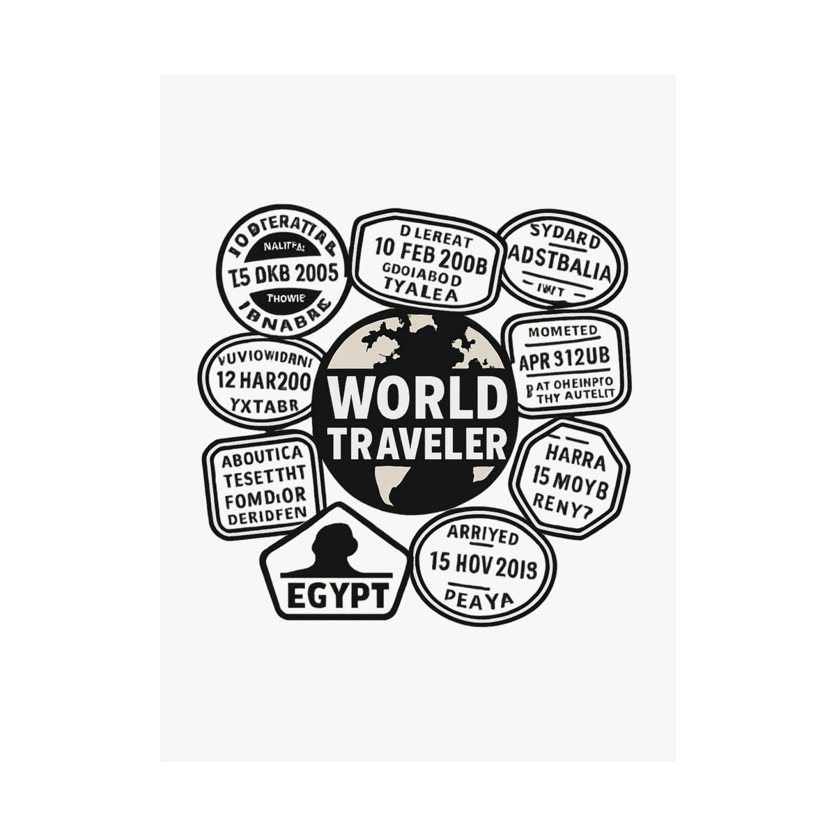 Passport Stamp Collage Poster World Traveler Wall Art Travel Map Gift Adventure Decor Wanderlust Print Globe Trotter