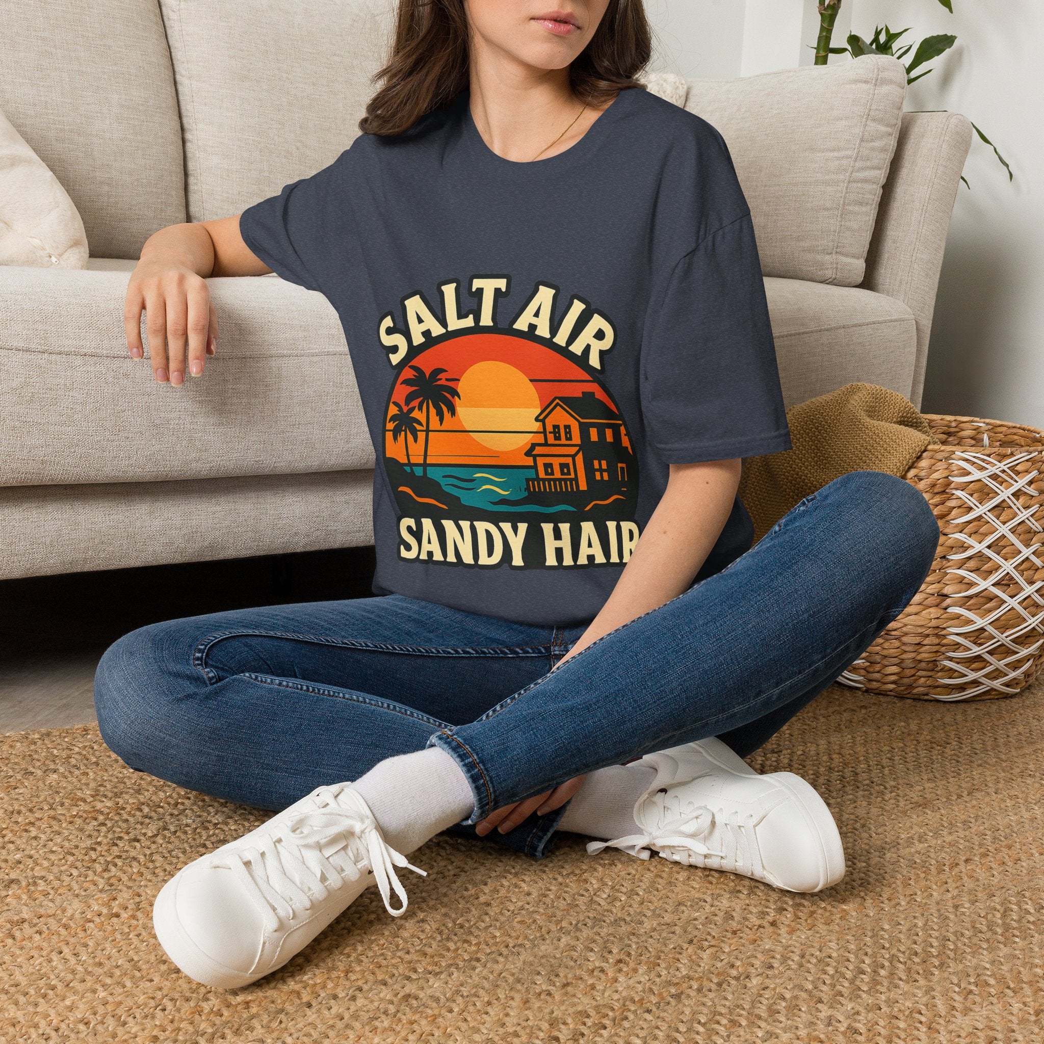 Beach Town Sunset Shirt, Coastal Living Tee, Salt Air Sandy Hair Beach Vacation Shirt, Ocean Vibes T-Shirt, Summer Travel Gift