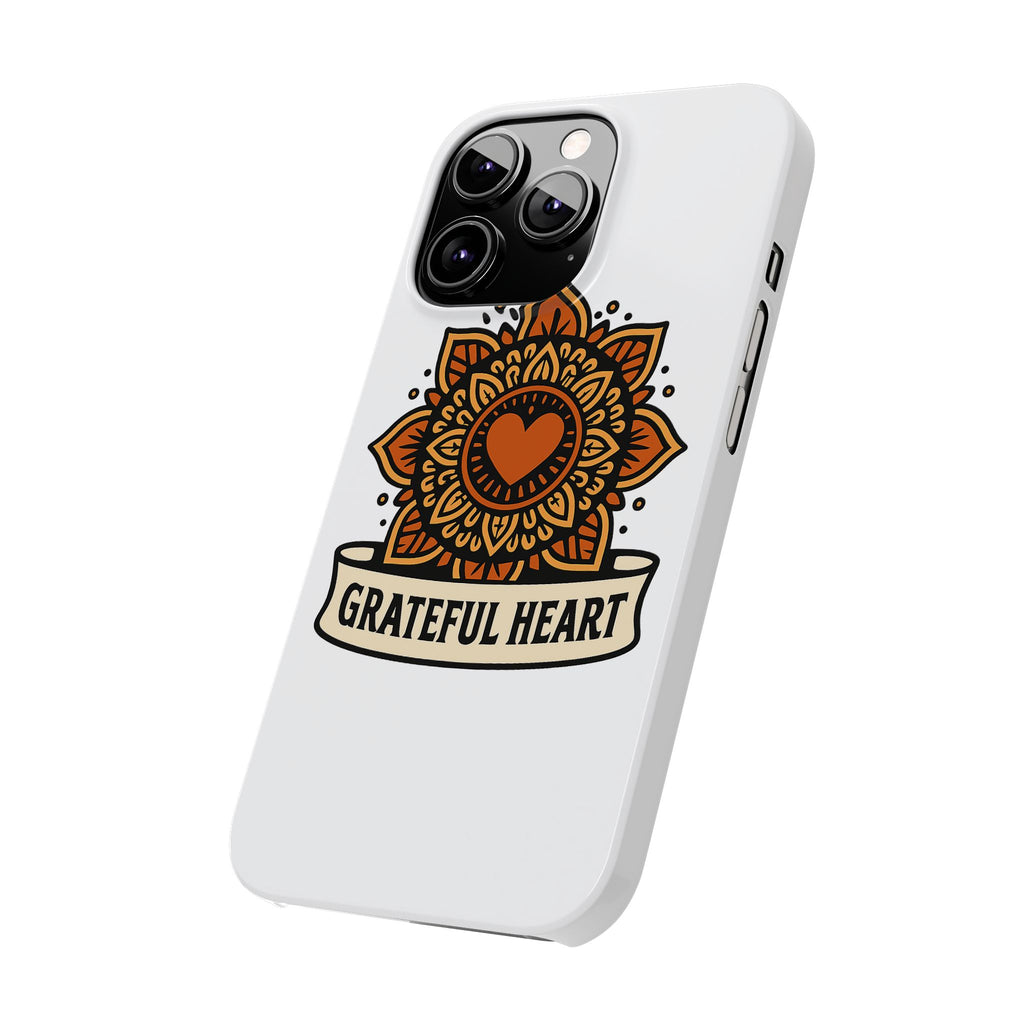 Grateful Heart Mandala Phone Case, Mindfulness Gift for Yoga Lover, Boho Gratitude Quote, Wellness Housewarming Gift Woman