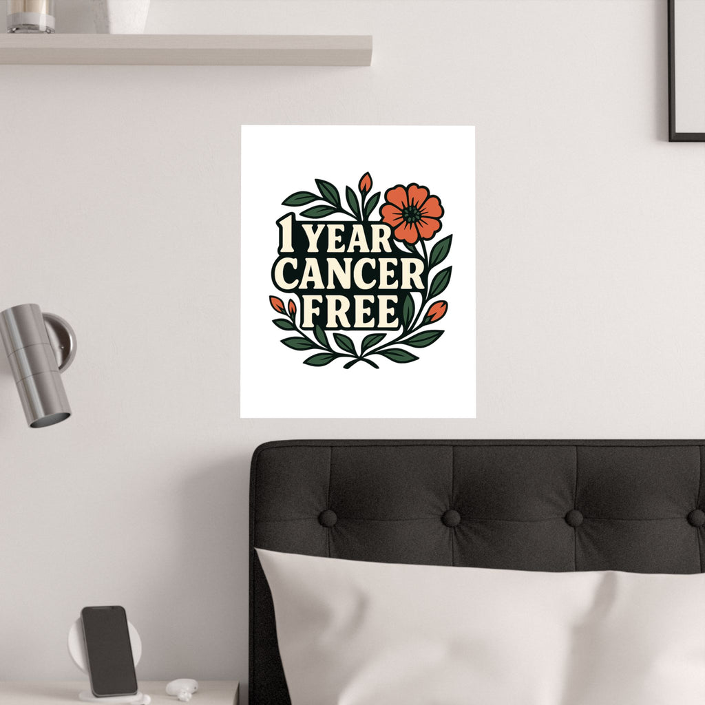 1 Year Cancer Free Poster, Botanical Growth Anniversary Gift, Cancer Survivor Milestone Wall Art, Hope & Healing Decor