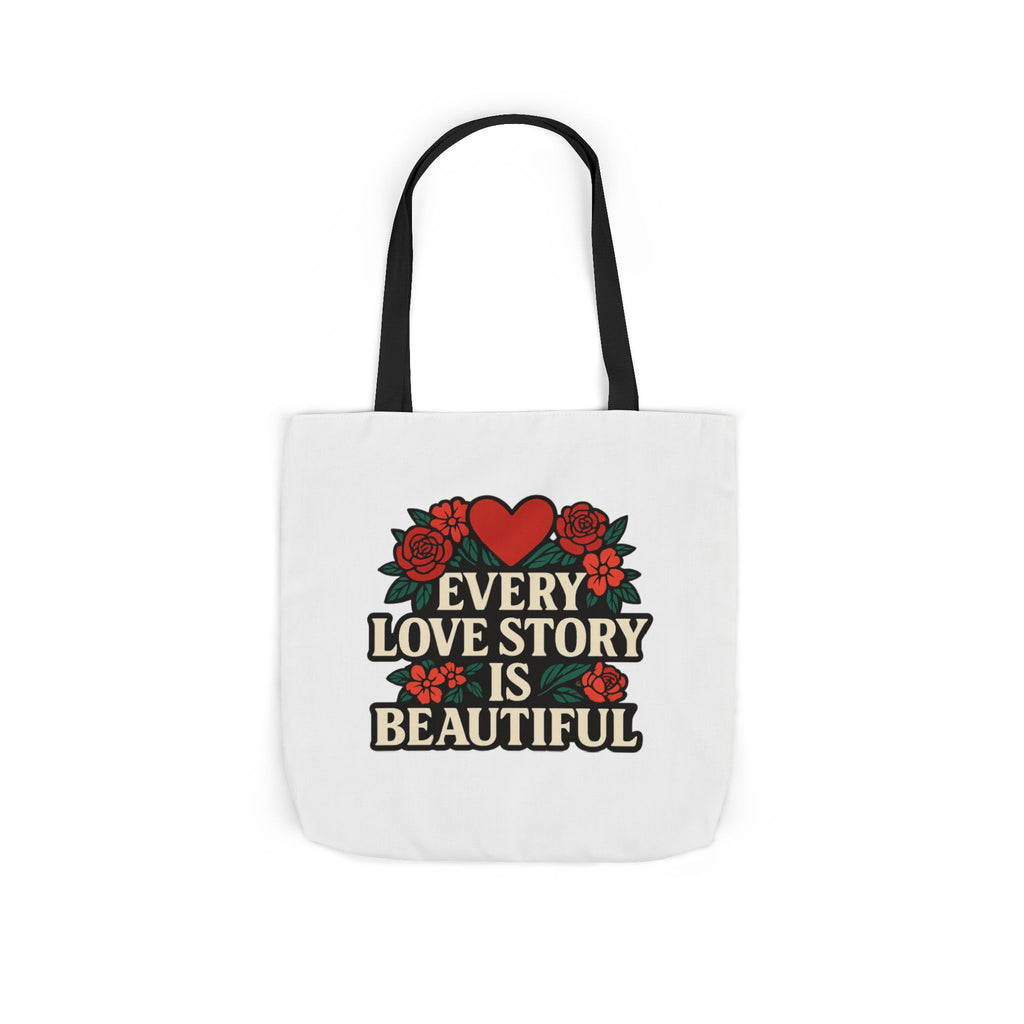 Every Love Story Is Beautiful Tote Bag, Floral Anniversary Gift for Wife, Romantic Wedding Quote Bag, Engagement Gift Women