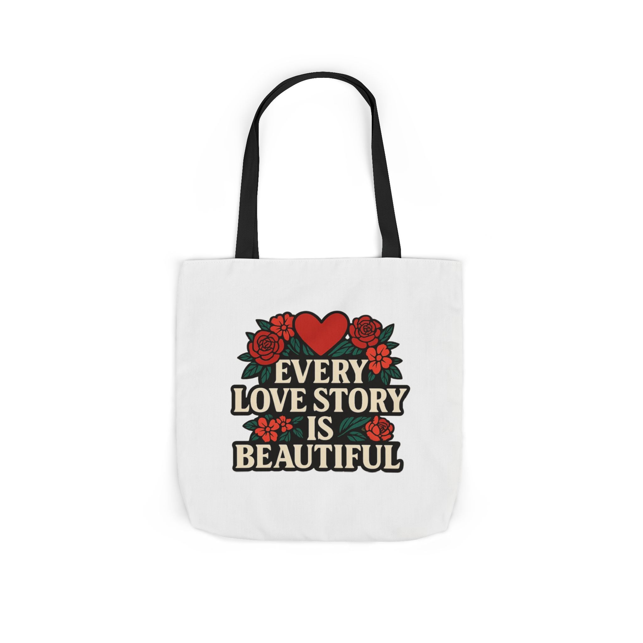 Every Love Story Is Beautiful Tote Bag, Floral Anniversary Gift for Wife, Romantic Wedding Quote Bag, Engagement Gift Women