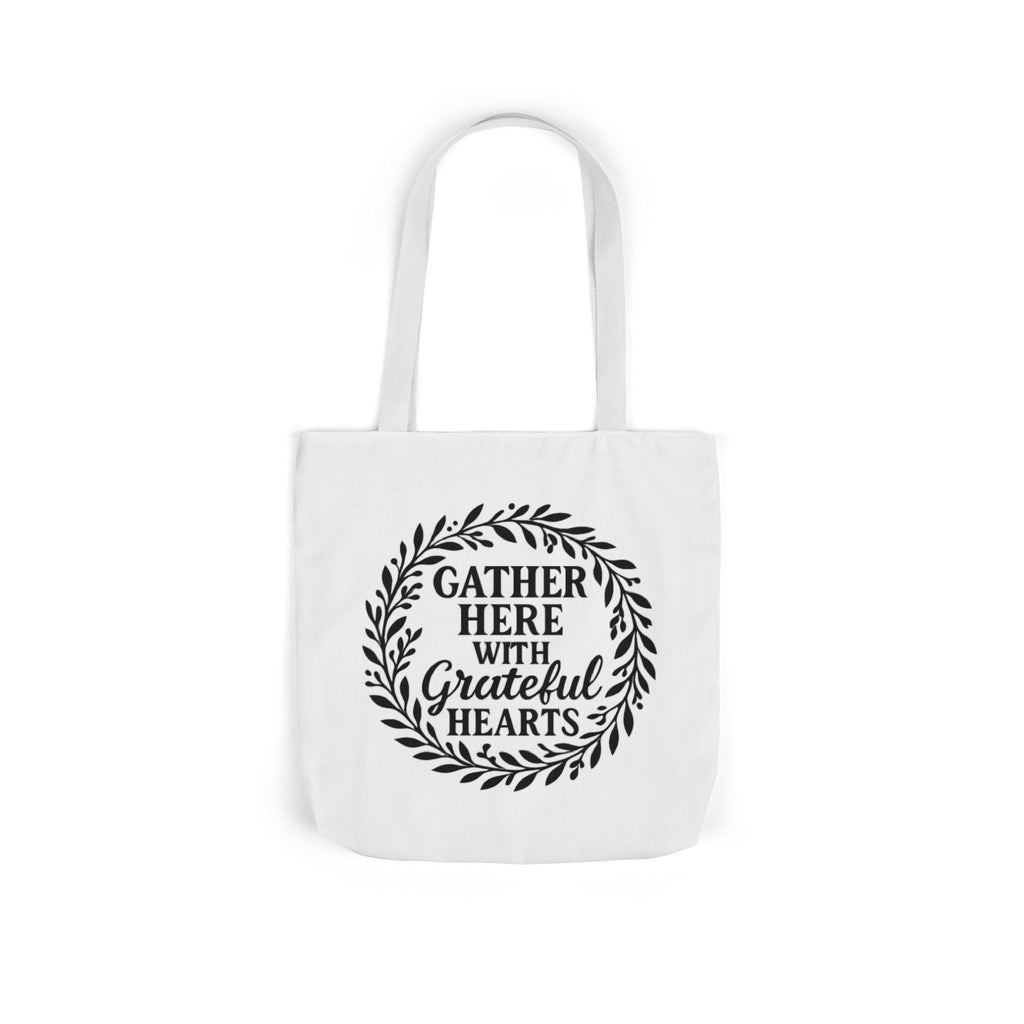 Gather Here With Grateful Hearts Tote Bag Farmhouse Kitchen Gift Rustic Botanical Wreath Housewarming Gift for Women Hostess