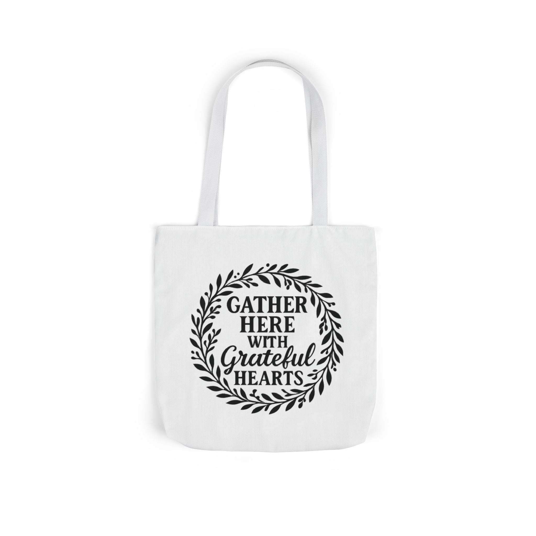 Gather Here With Grateful Hearts Tote Bag Farmhouse Kitchen Gift Rustic Botanical Wreath Housewarming Gift for Women Hostess