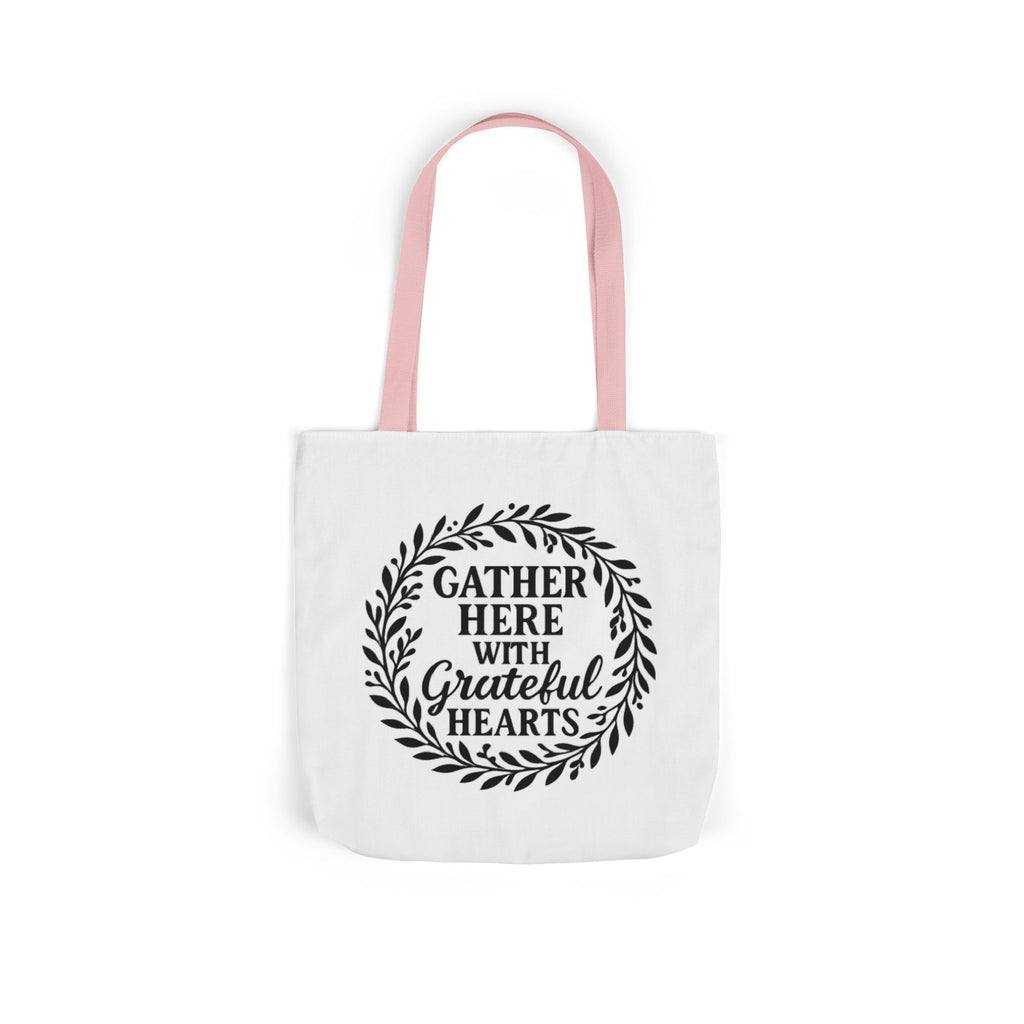 Gather Here With Grateful Hearts Tote Bag Farmhouse Kitchen Gift Rustic Botanical Wreath Housewarming Gift for Women Hostess