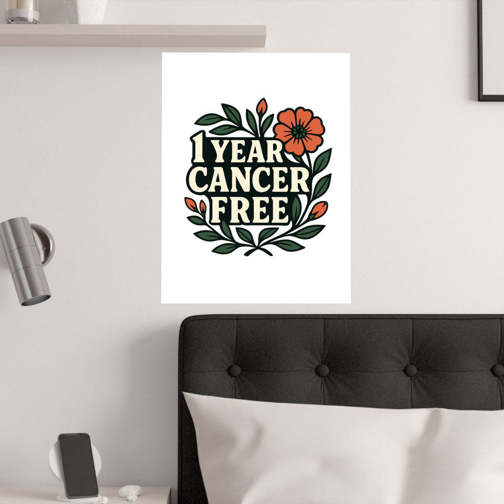 1 Year Cancer Free Poster, Botanical Growth Anniversary Gift, Cancer Survivor Milestone Wall Art, Hope & Healing Decor