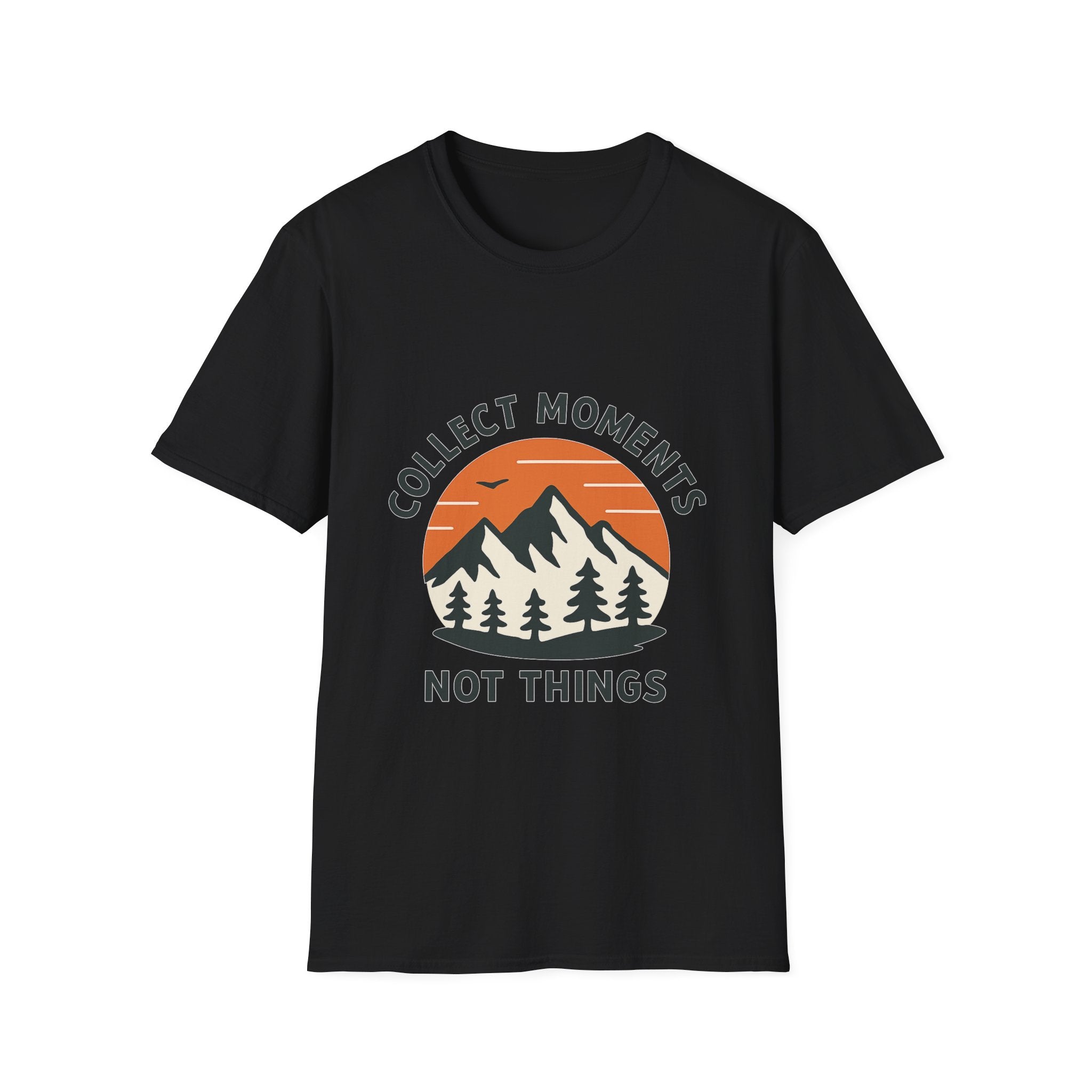 Collect Moments Not Things Mountain Sunset Shirt, Minimalist Adventure Tee, Experience Over Things Gift, Mindful Travel Hiking Tshirt