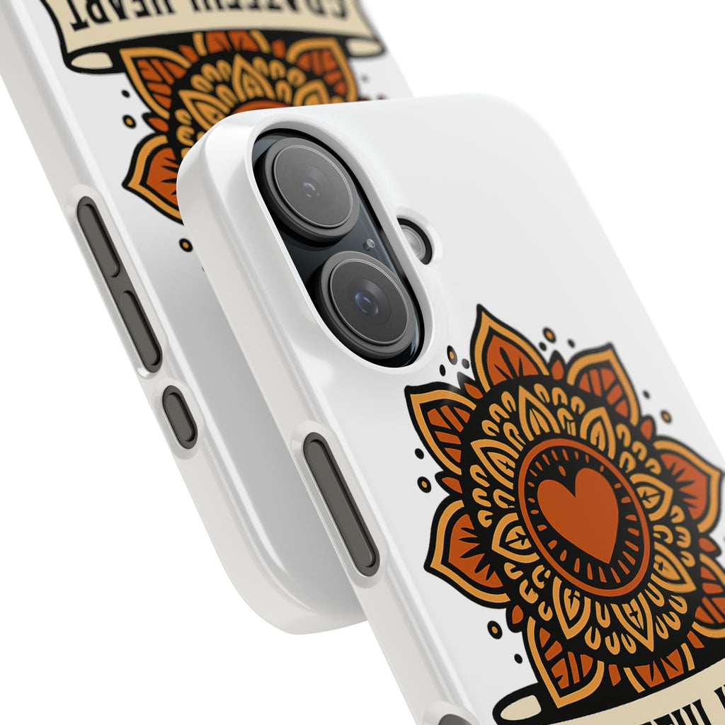 Grateful Heart Mandala Phone Case, Mindfulness Gift for Yoga Lover, Boho Gratitude Quote, Wellness Housewarming Gift Woman