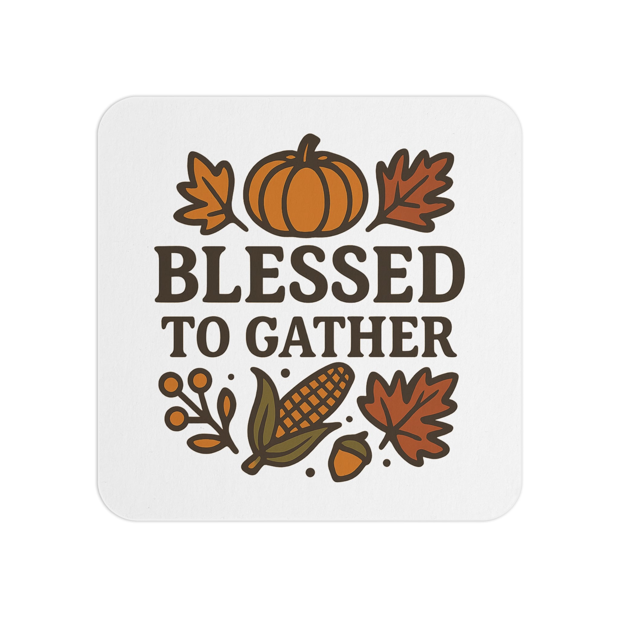 Blessed to Gather Thanksgiving Coasters Set of 4, Autumn Gratitude Cork Coaster, Fall Hostess Gift, Harvest Table Decor