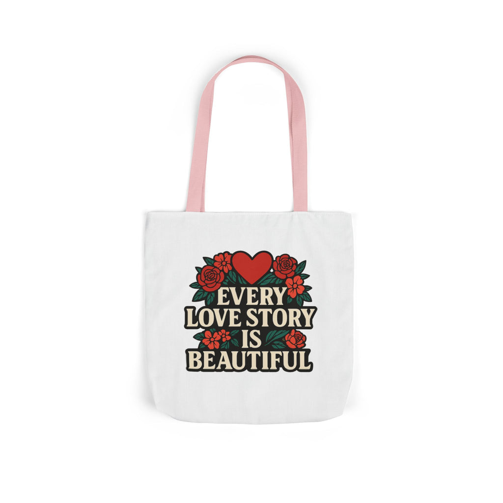 Every Love Story Is Beautiful Tote Bag, Floral Anniversary Gift for Wife, Romantic Wedding Quote Bag, Engagement Gift Women