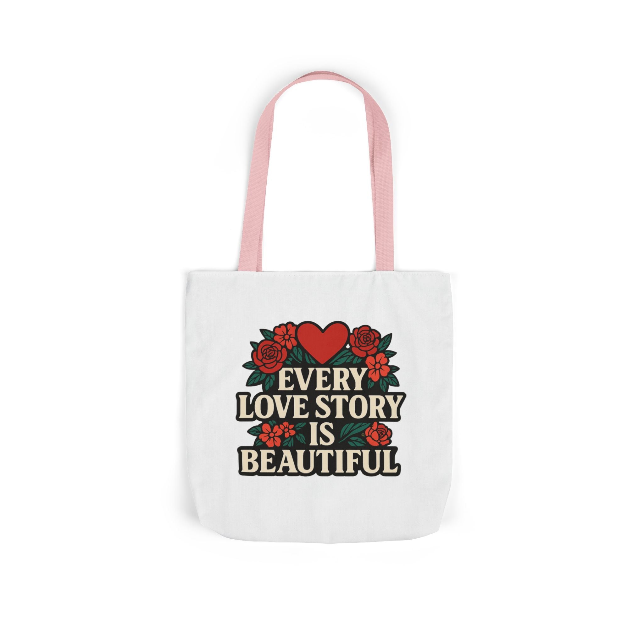Every Love Story Is Beautiful Tote Bag, Floral Anniversary Gift for Wife, Romantic Wedding Quote Bag, Engagement Gift Women