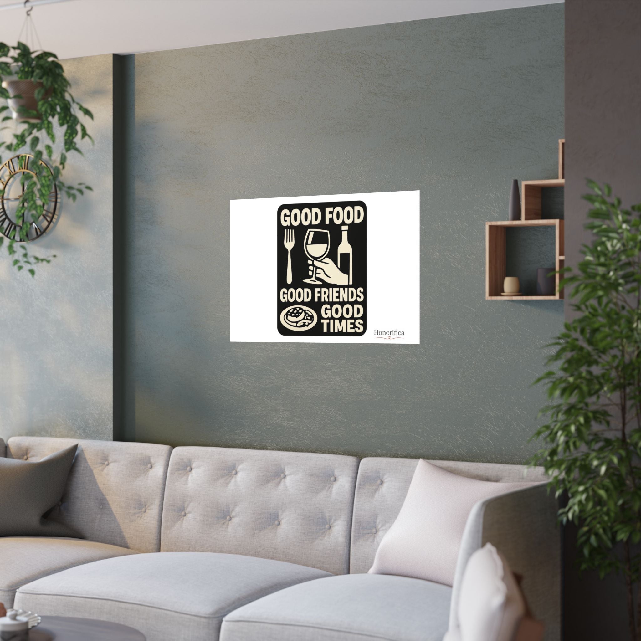 Good Food Good Friends Good Times Poster, Kitchen Wall Art, Dining Room Decor, Friendship Quote Print, Hostess Gift Wine Lover
