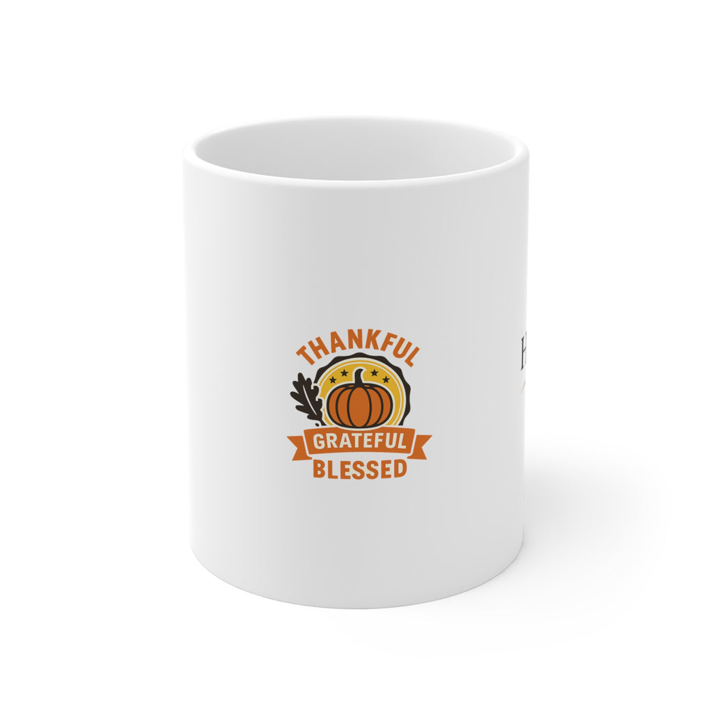 Thankful Grateful Blessed Mug Fall Thanksgiving Coffee Cup Autumn Harvest Watercolor Pumpkin Gratitude Gift for Her Mom Friend