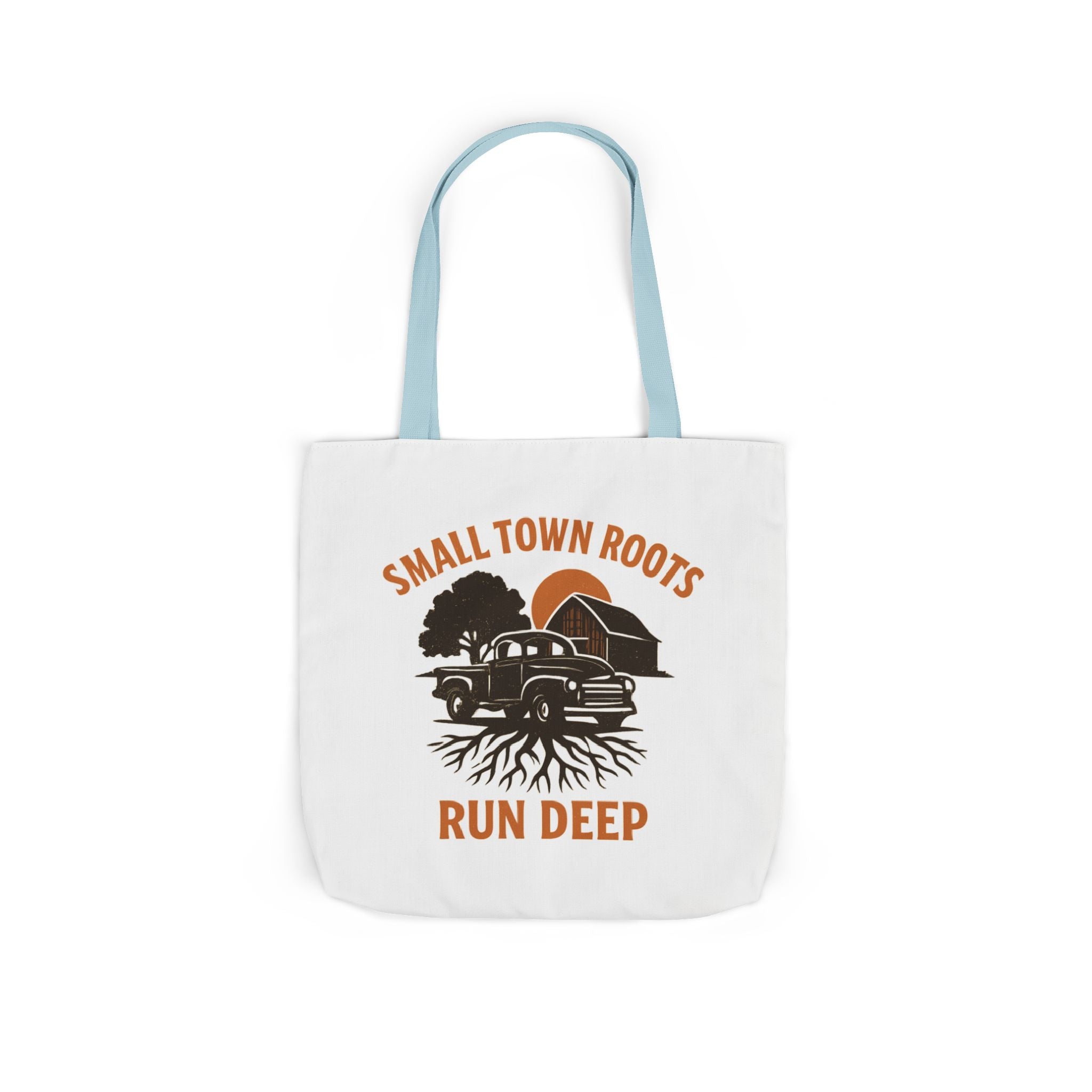 Small Town Roots Run Deep Tote Bag | Rural Heritage Pride Gift | Vintage Pickup Truck Barn Tote | Country Hometown Nostalgia Bag