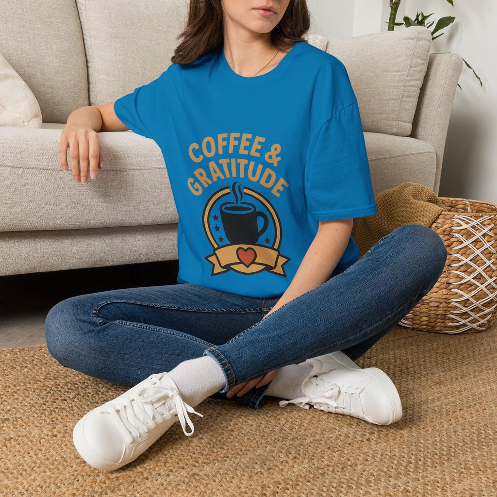 Coffee & Gratitude Shirt, Mindful Living Tee, Self Care Gift for Women, Positive Vibes T-Shirt, Grateful Heart Appreciation Top