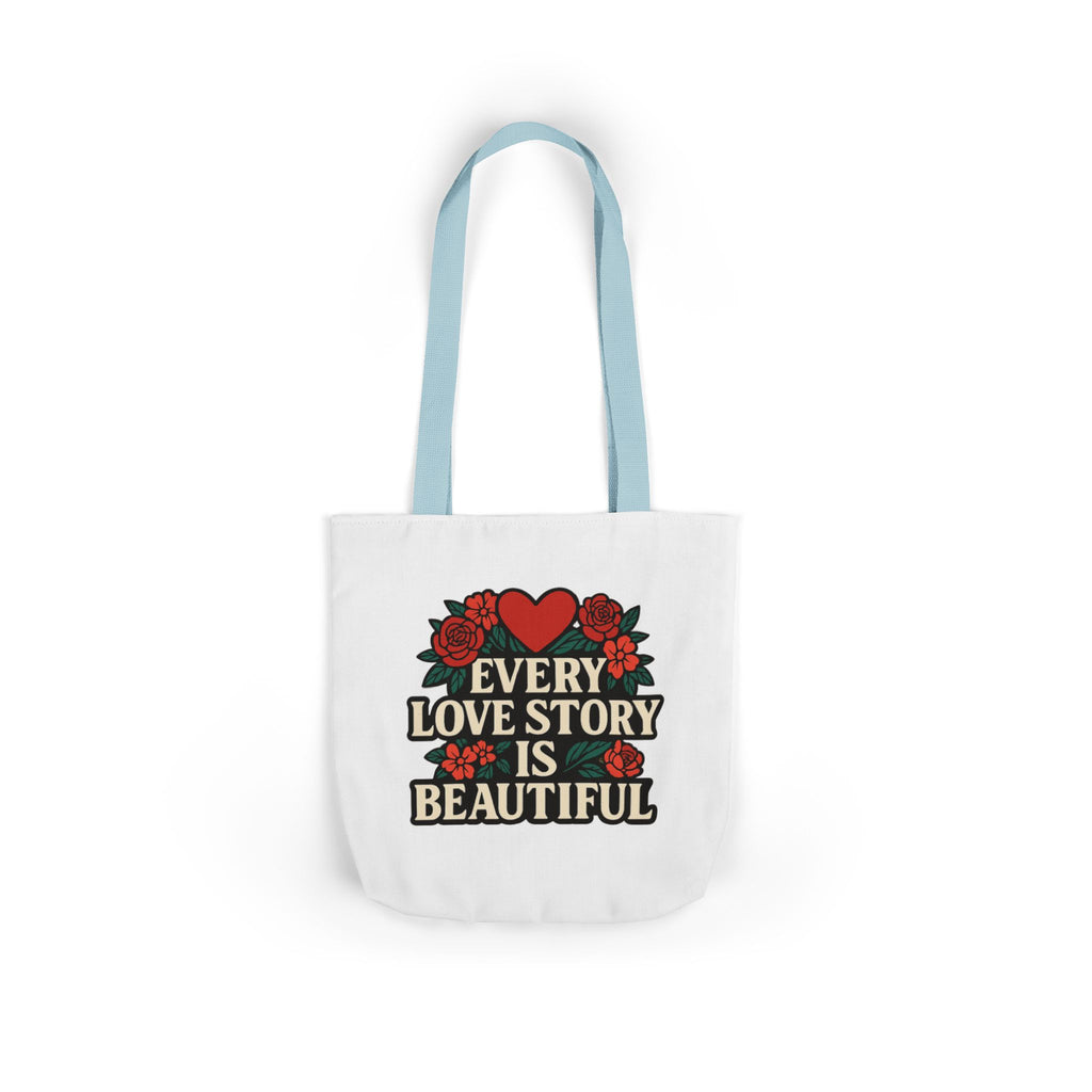 Every Love Story Is Beautiful Tote Bag, Floral Anniversary Gift for Wife, Romantic Wedding Quote Bag, Engagement Gift Women