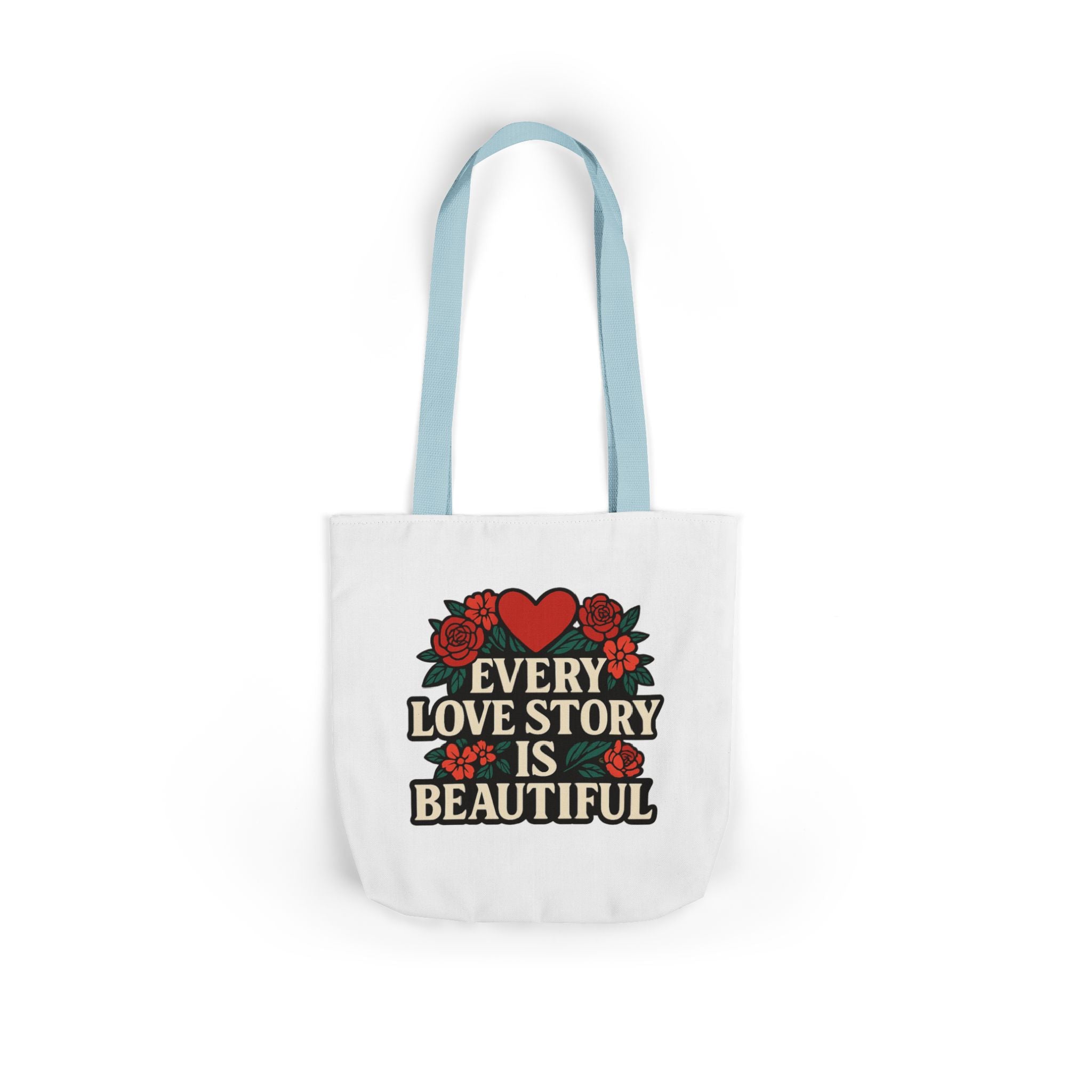 Every Love Story Is Beautiful Tote Bag, Floral Anniversary Gift for Wife, Romantic Wedding Quote Bag, Engagement Gift Women