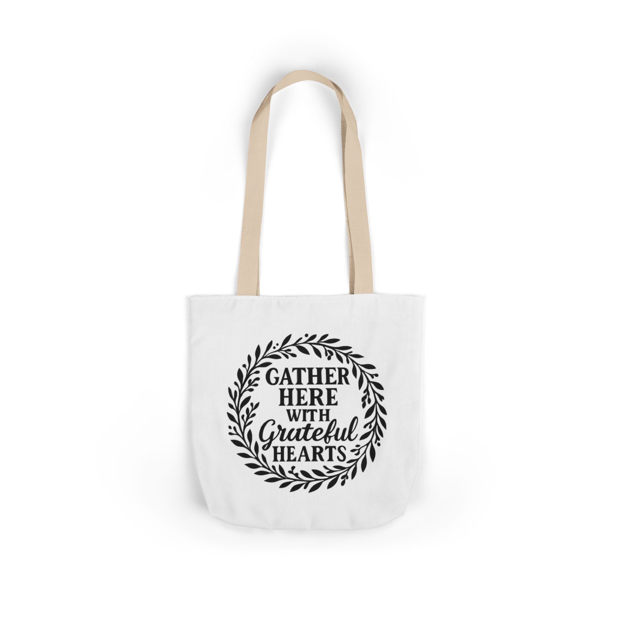 Gather Here With Grateful Hearts Tote Bag Farmhouse Kitchen Gift Rustic Botanical Wreath Housewarming Gift for Women Hostess