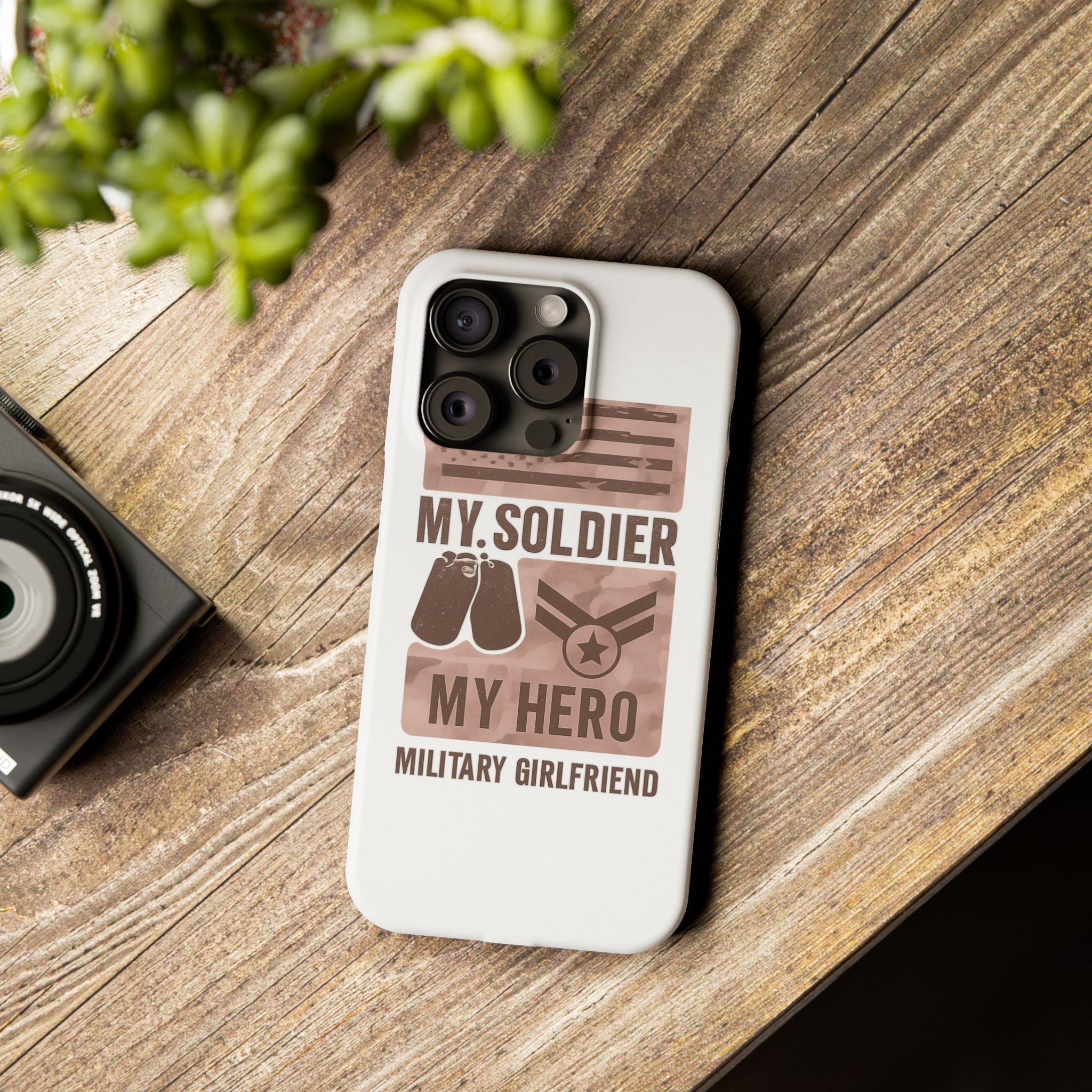 Military Girlfriend Phone Case Rose Gold Camouflage My Soldier My Hero Gift for Army Navy Air Force Girlfriend