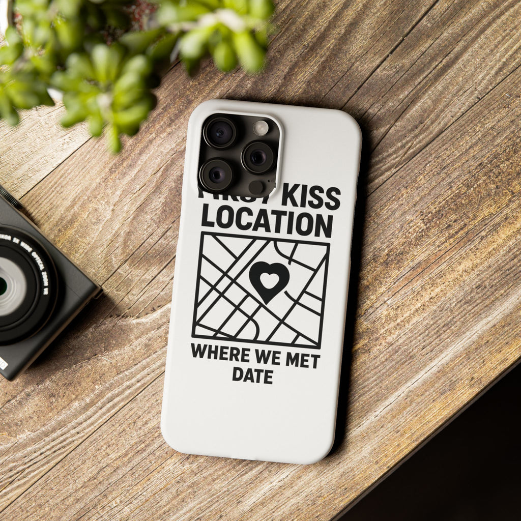 First Kiss Location Phone Case Custom Map Where We Met Anniversary Gift Personalized Couples Phone Case Heart Marker