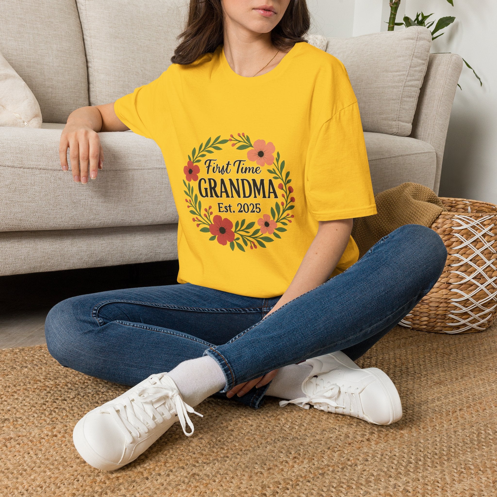 First Time Grandma Est 2025 Shirt New Grandmother Announcement Pregnancy Reveal Gift Floral Wreath Tshirt Mothers Day Gift