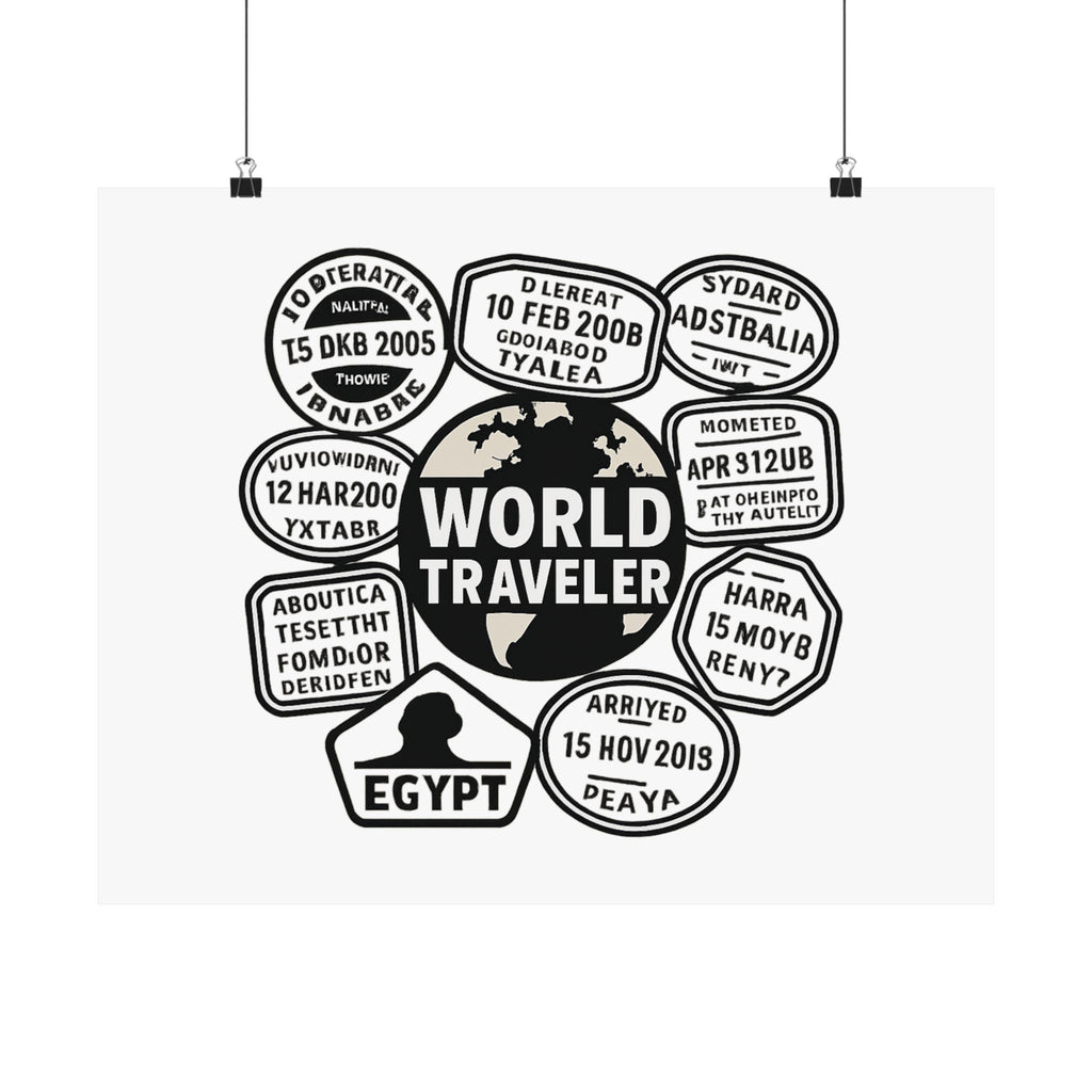 Passport Stamp Collage Poster World Traveler Wall Art Travel Map Gift Adventure Decor Wanderlust Print Globe Trotter