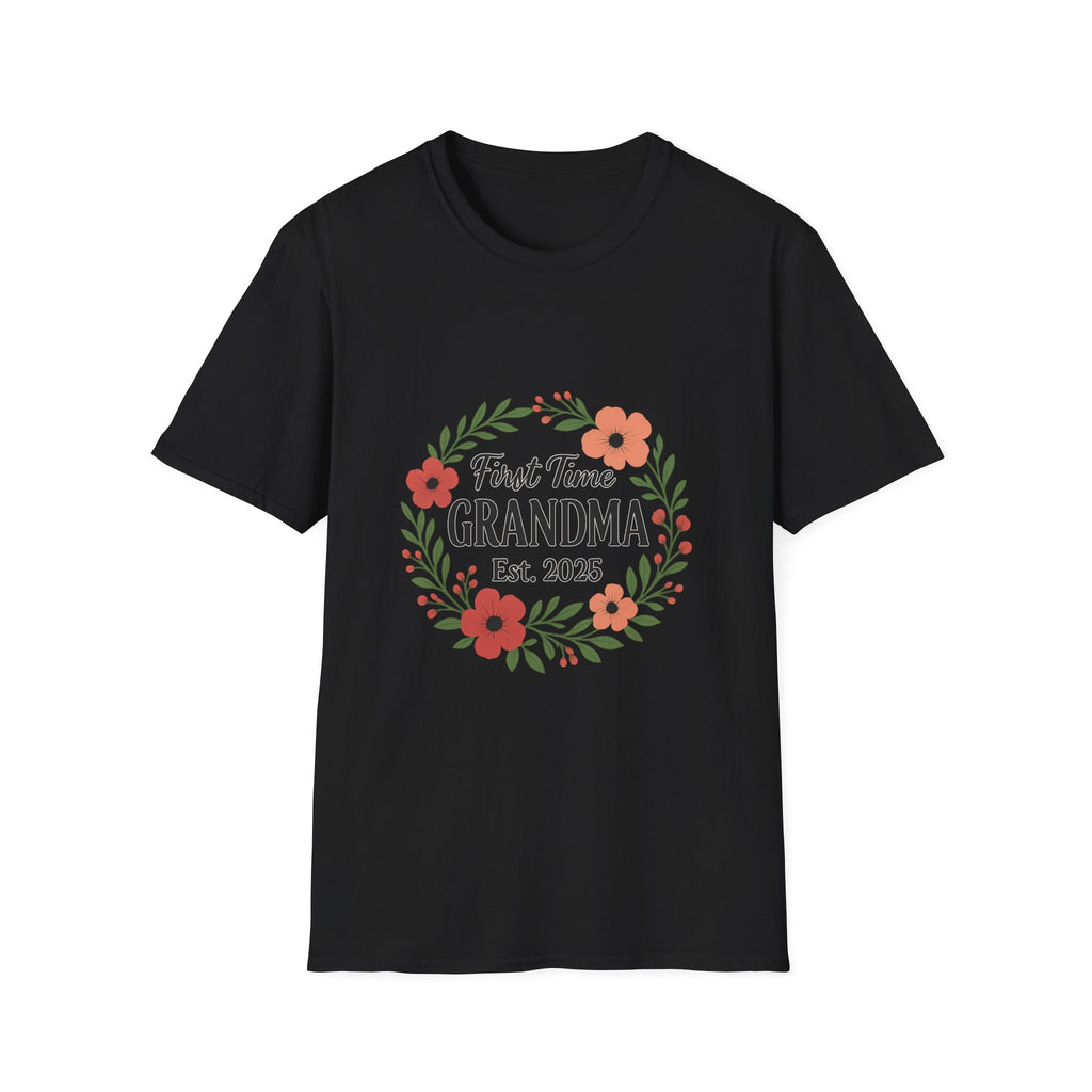 First Time Grandma Est 2025 Shirt New Grandmother Announcement Pregnancy Reveal Gift Floral Wreath Tshirt Mothers Day Gift