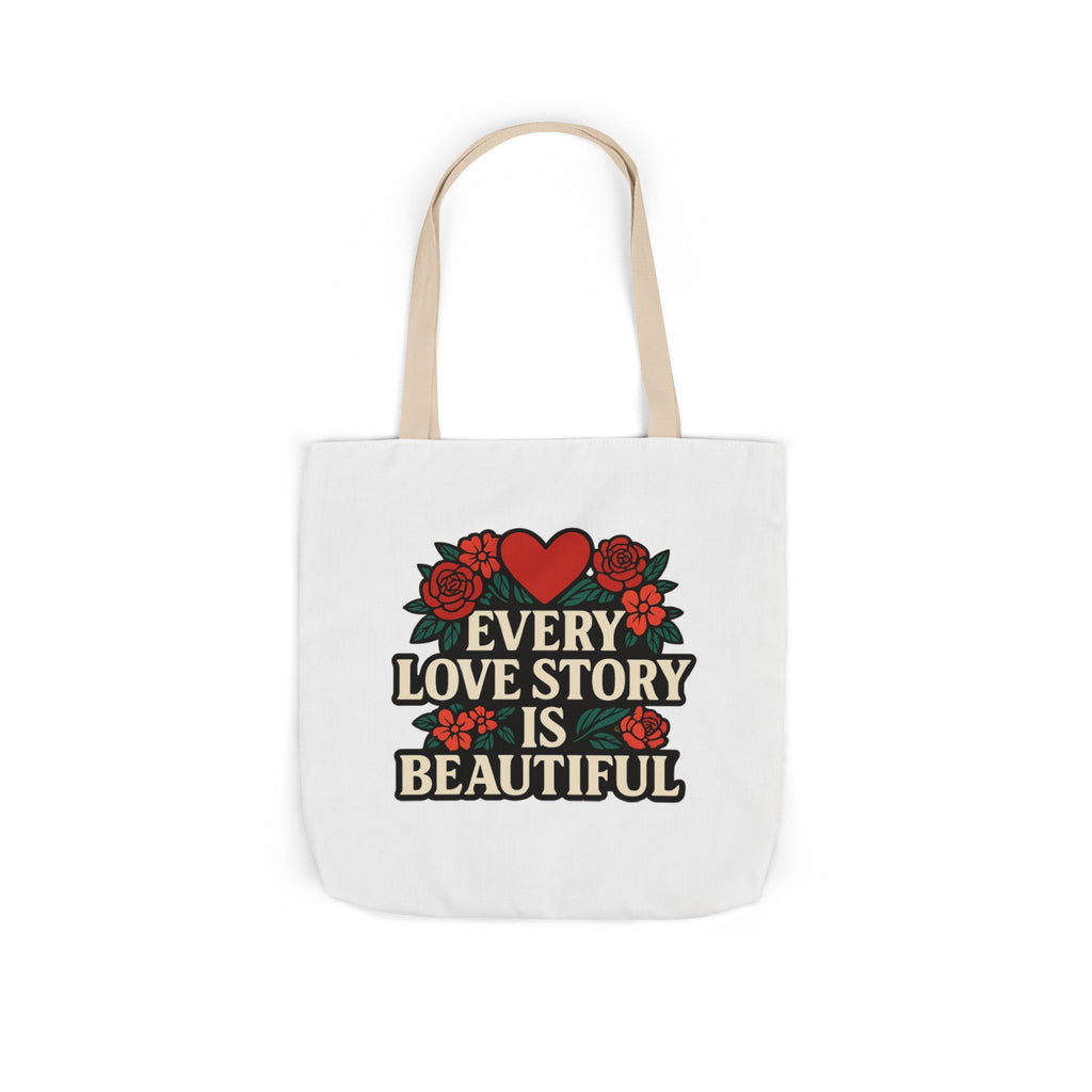 Every Love Story Is Beautiful Tote Bag, Floral Anniversary Gift for Wife, Romantic Wedding Quote Bag, Engagement Gift Women