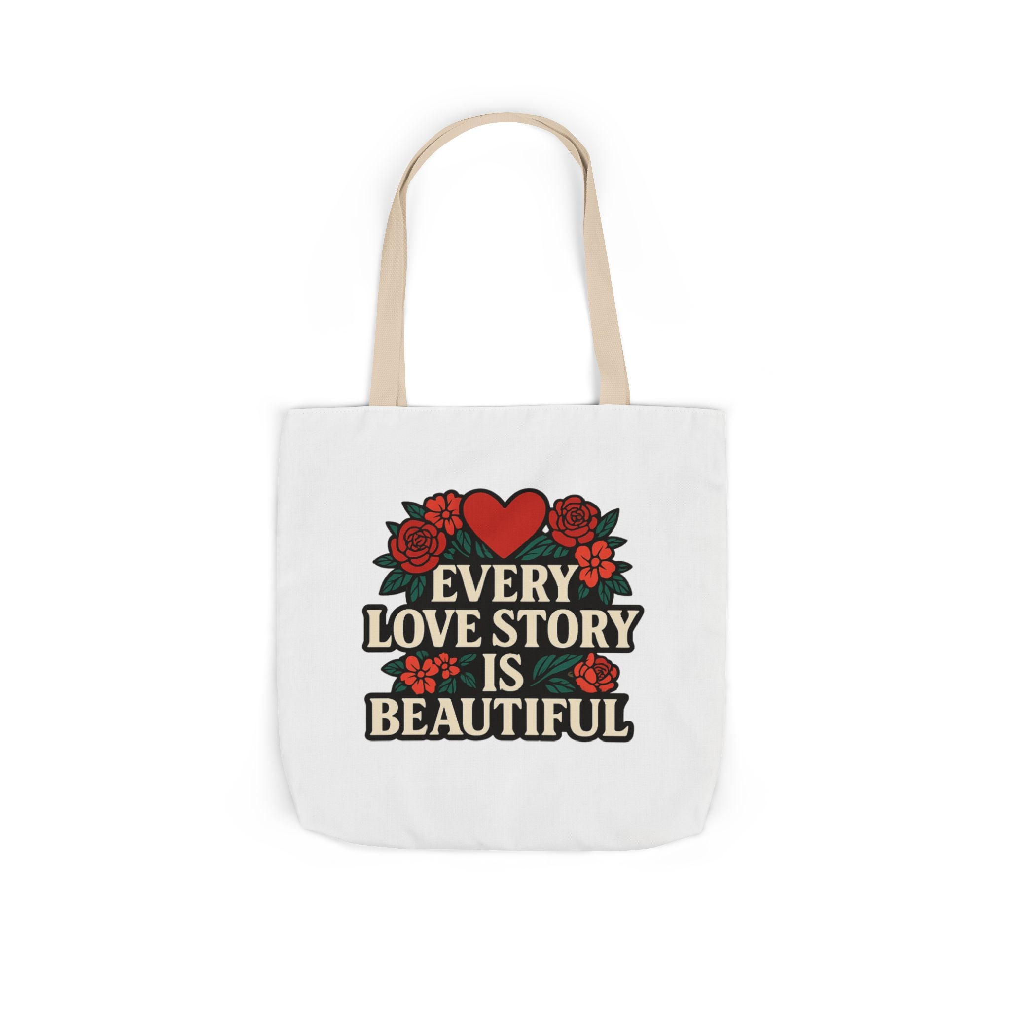 Every Love Story Is Beautiful Tote Bag, Floral Anniversary Gift for Wife, Romantic Wedding Quote Bag, Engagement Gift Women