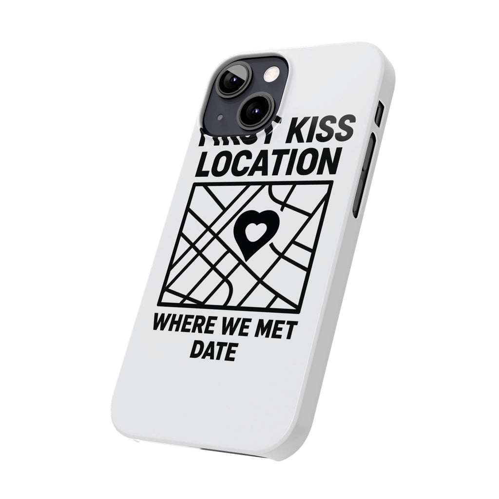 First Kiss Location Phone Case Custom Map Where We Met Anniversary Gift Personalized Couples Phone Case Heart Marker
