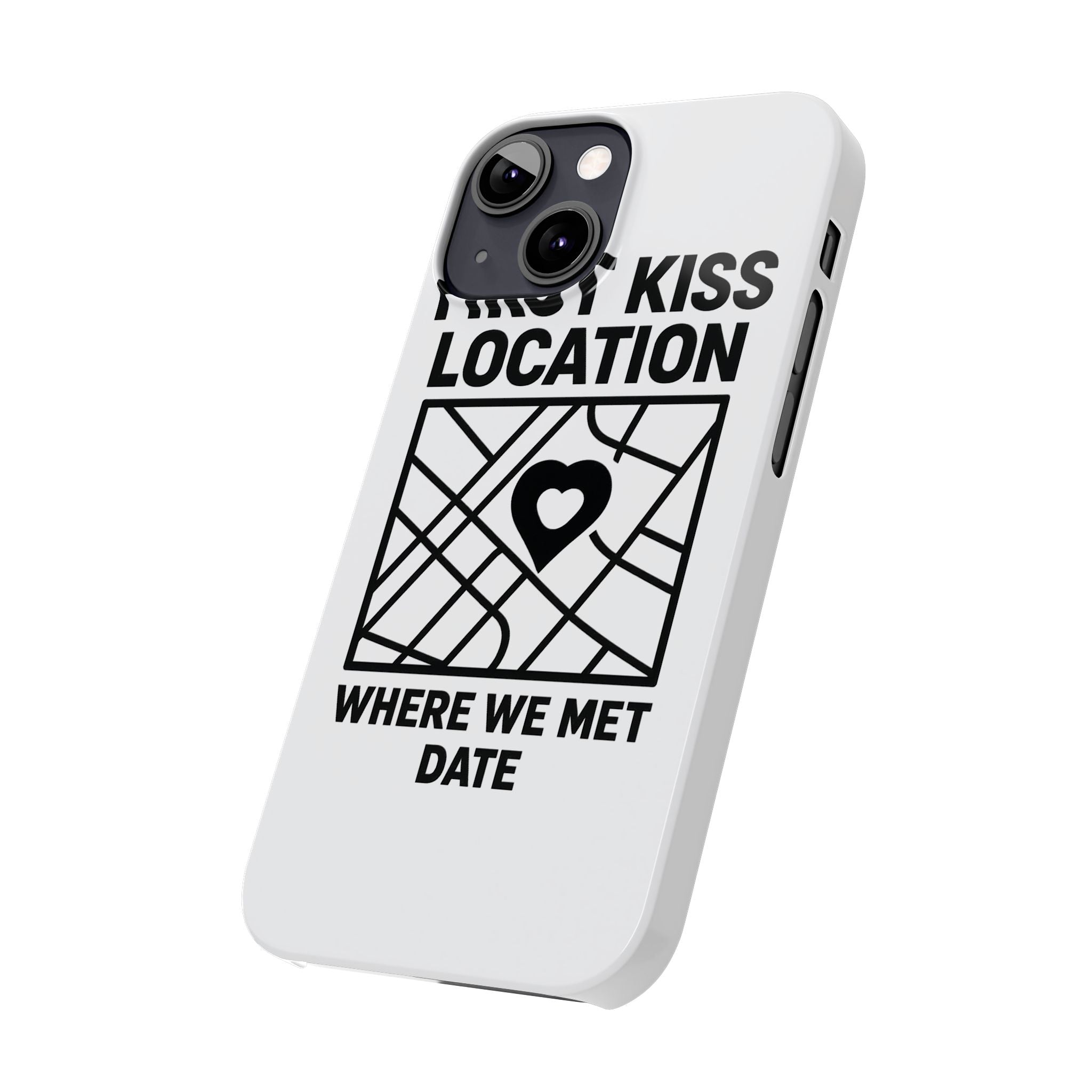 First Kiss Location Phone Case Custom Map Where We Met Anniversary Gift Personalized Couples Phone Case Heart Marker