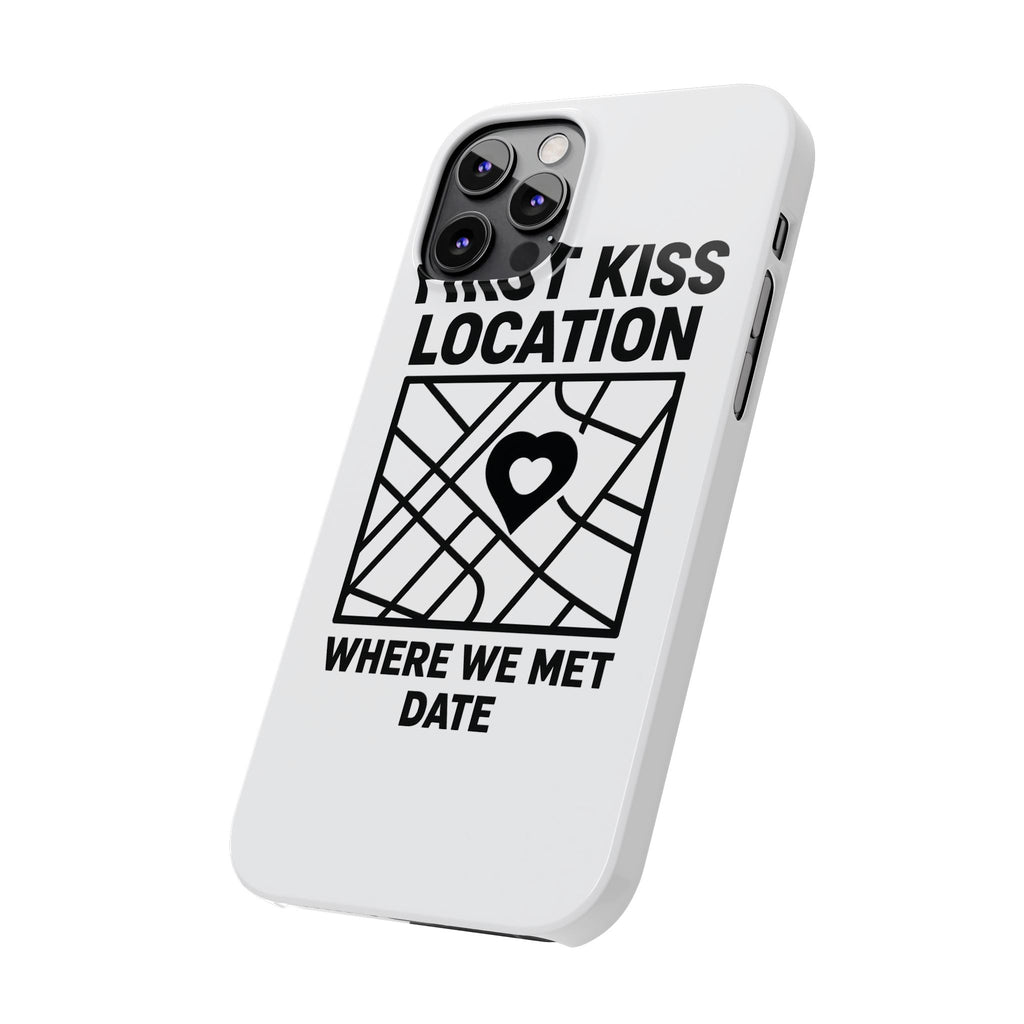 First Kiss Location Phone Case Custom Map Where We Met Anniversary Gift Personalized Couples Phone Case Heart Marker