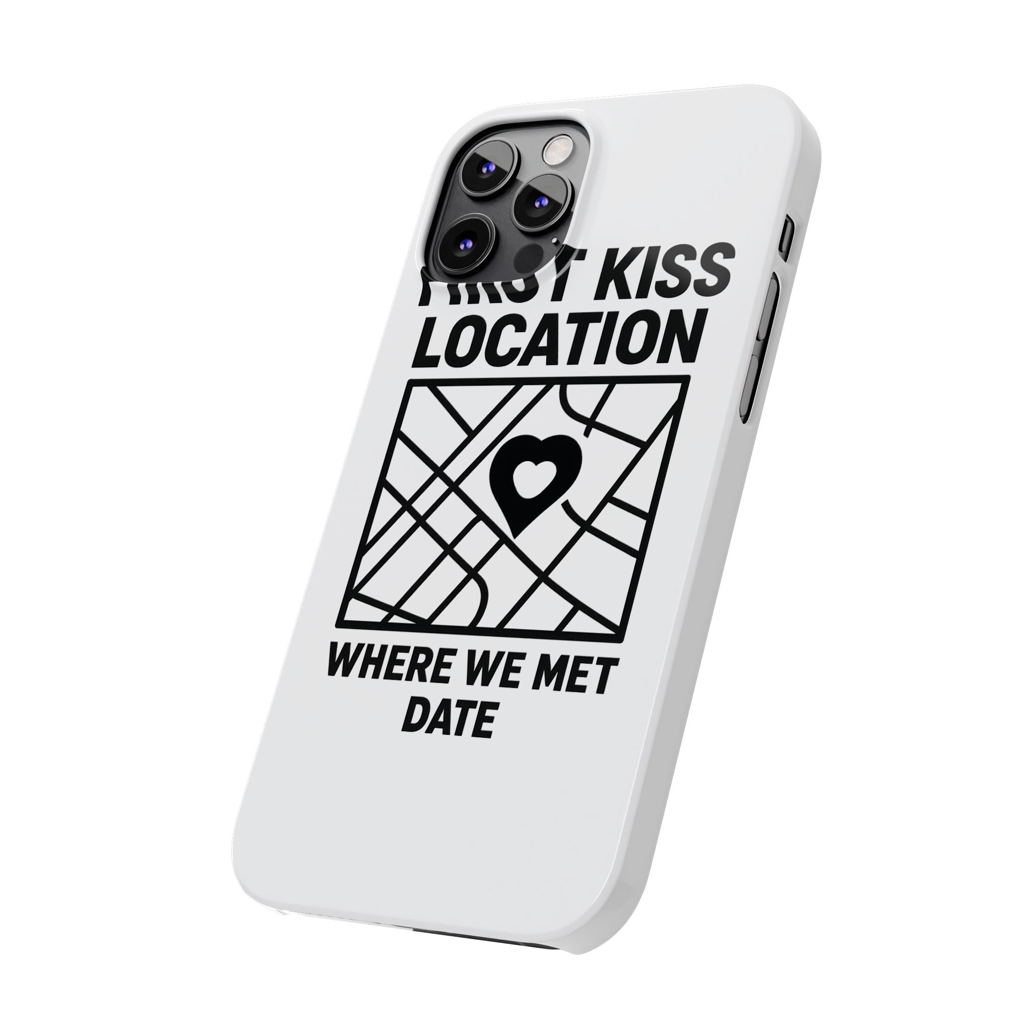First Kiss Location Phone Case Custom Map Where We Met Anniversary Gift Personalized Couples Phone Case Heart Marker