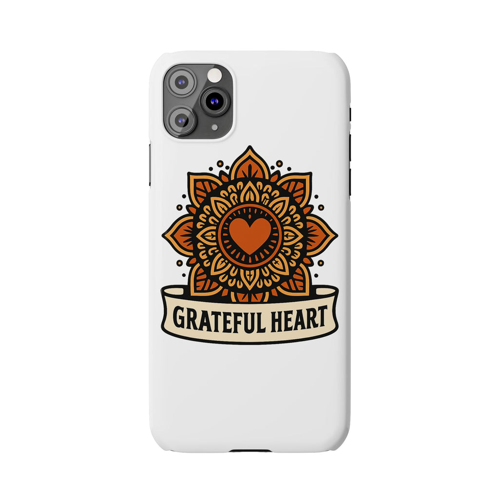 Grateful Heart Mandala Phone Case, Mindfulness Gift for Yoga Lover, Boho Gratitude Quote, Wellness Housewarming Gift Woman