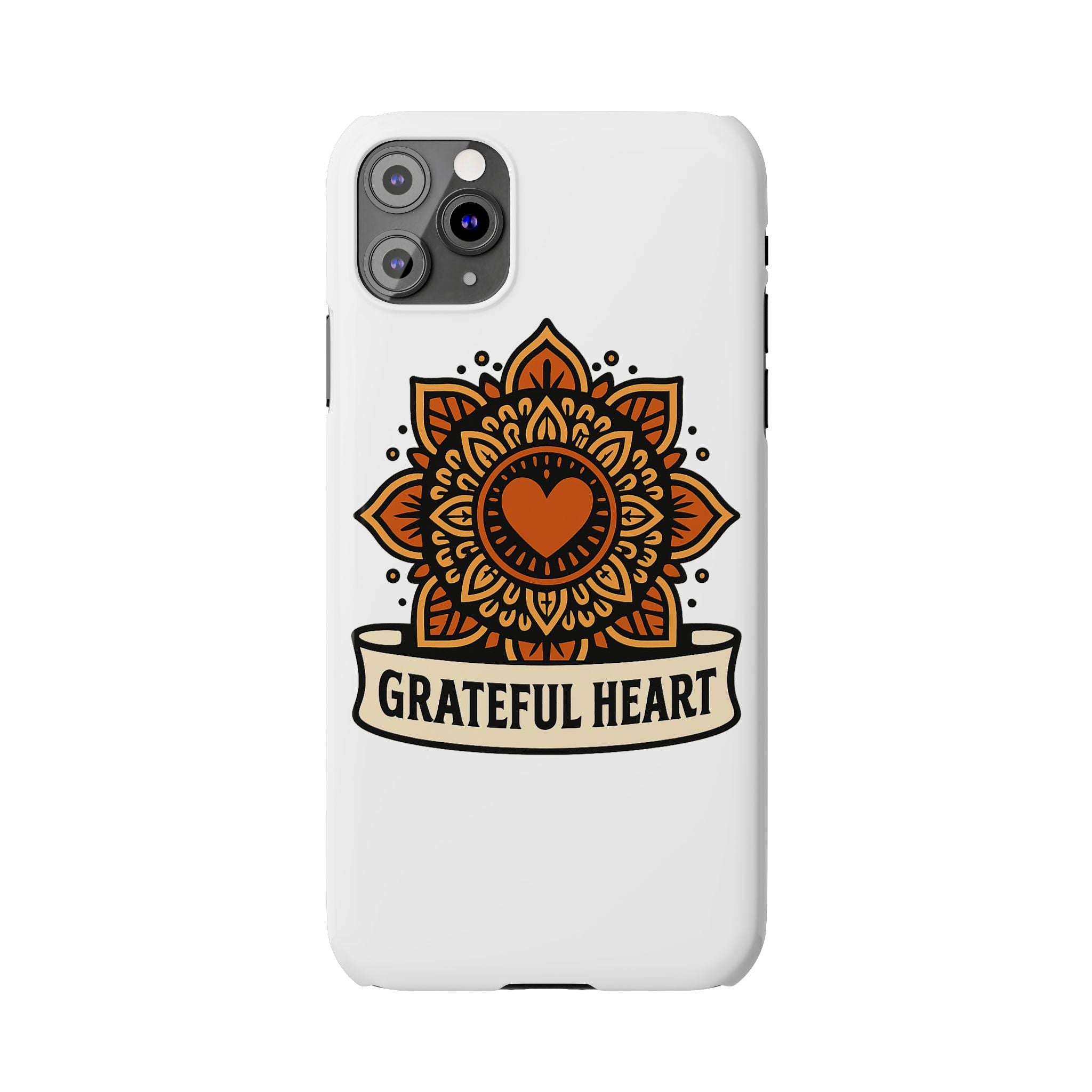 Grateful Heart Mandala Phone Case, Mindfulness Gift for Yoga Lover, Boho Gratitude Quote, Wellness Housewarming Gift Woman
